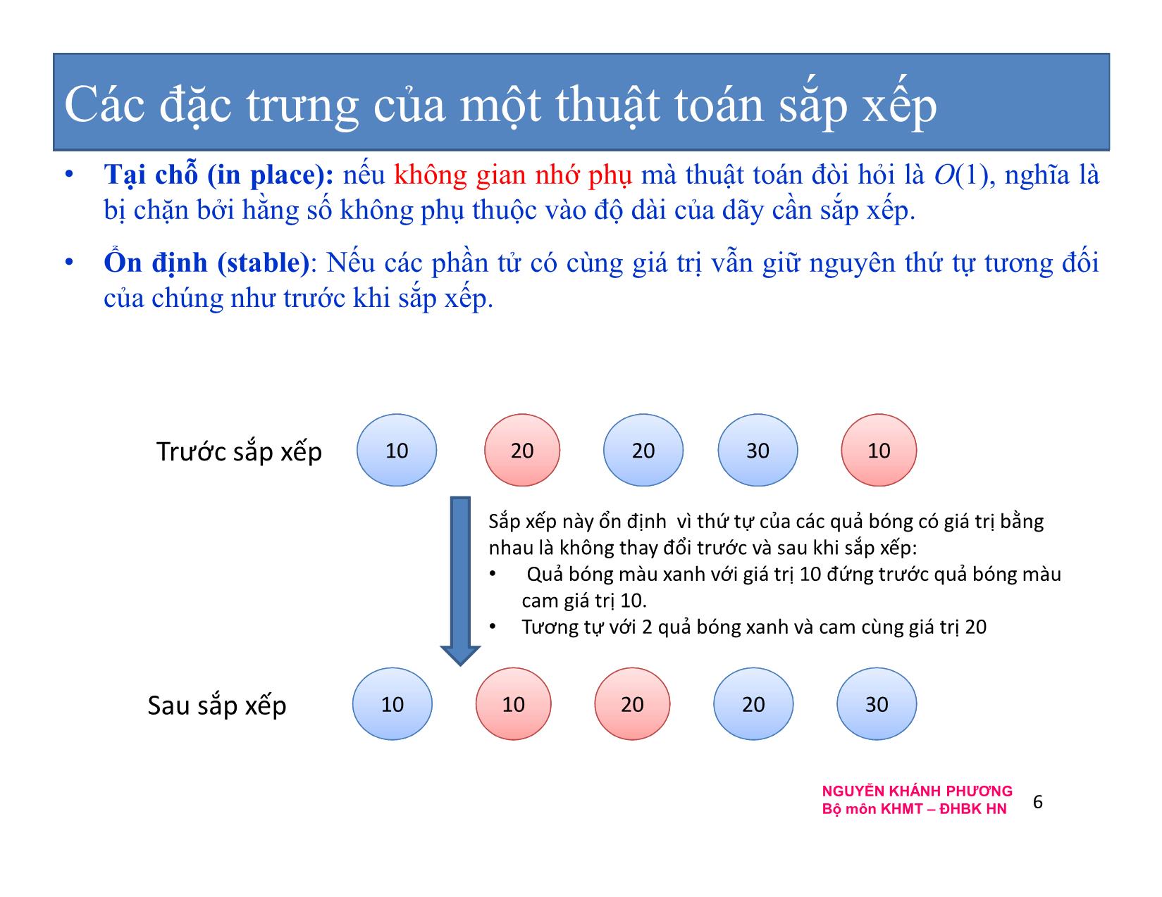 Bài giảng Cấu trúc dữ liệu và thuật toán - Chương 5: Sắp xếp - Nguyễn Khánh Phương trang 6