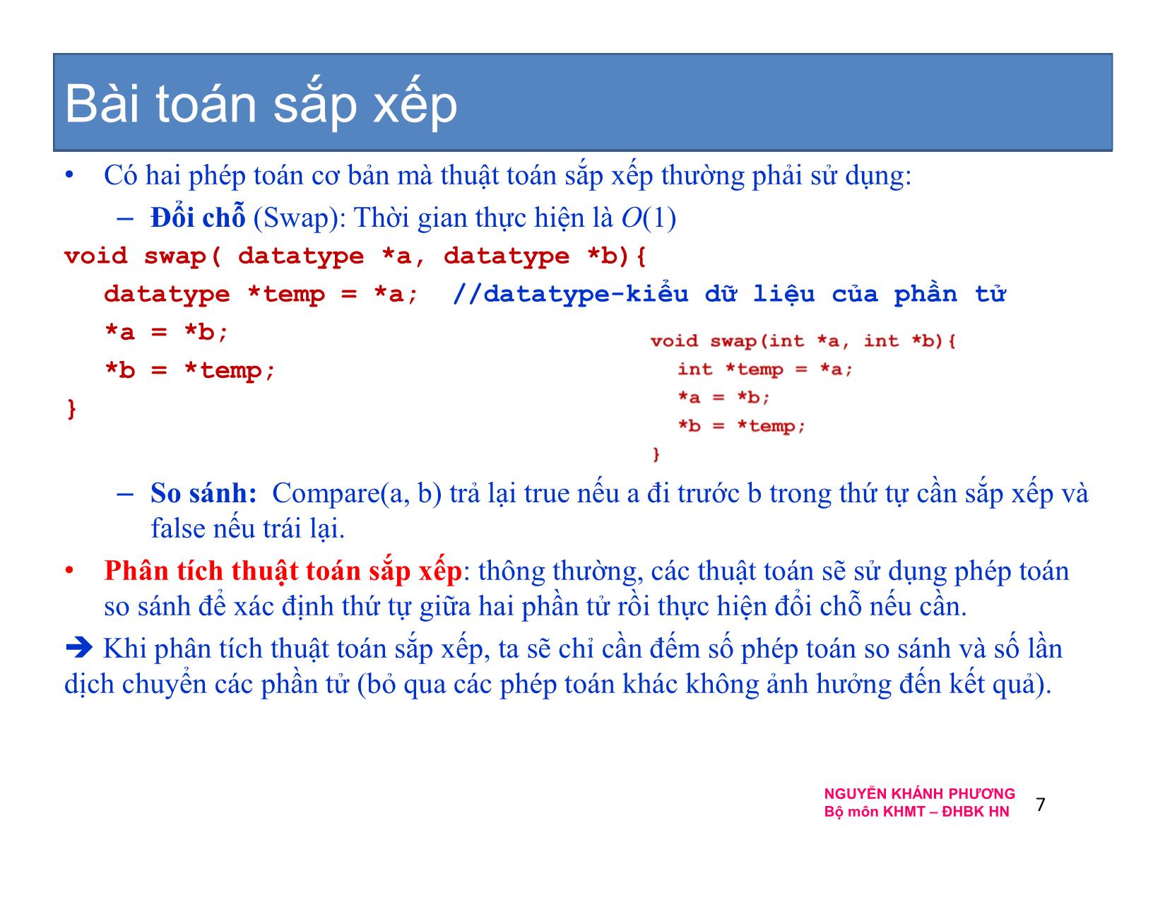 Bài giảng Cấu trúc dữ liệu và thuật toán - Chương 5: Sắp xếp - Nguyễn Khánh Phương trang 7