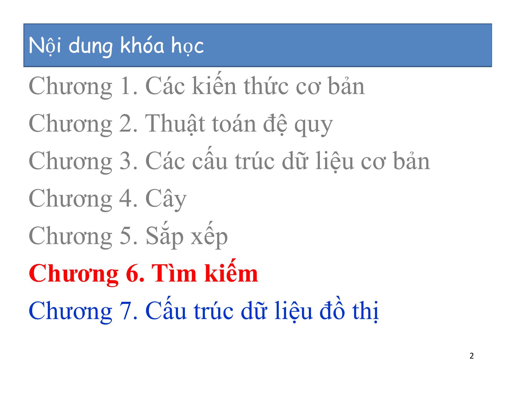 Bài giảng Cấu trúc dữ liệu và thuật toán - Chương 6: Tìm kiếm - Nguyễn Khánh Phương trang 2