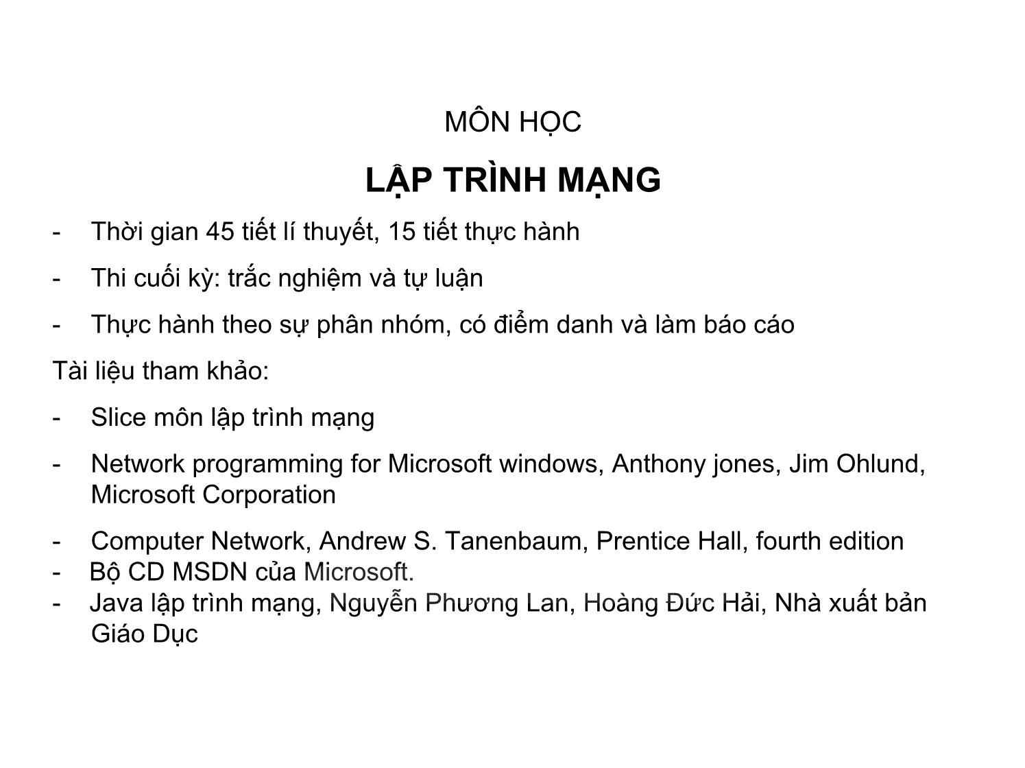 Bài giảng Lập trình mạng - Chương 1: Tổng quan về lập trình mạng trang 1