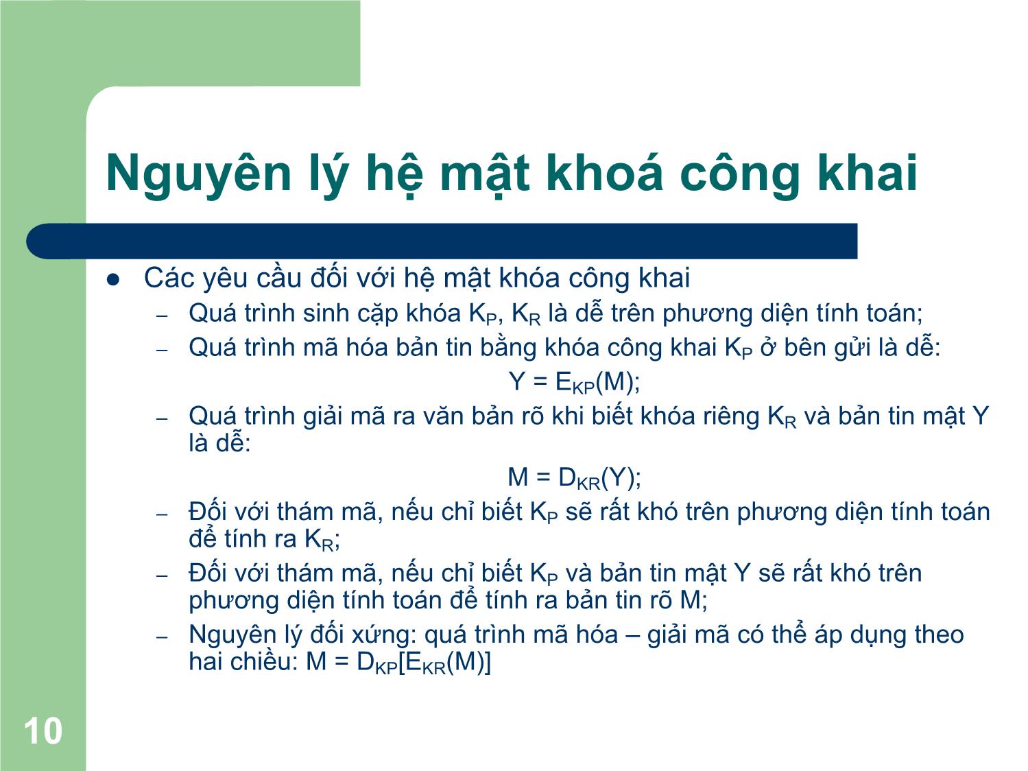 Bài giảng Nhập môn An toàn thông tin - Chương III: Các hệ mật khóa công khai - Nguyễn Linh Giang trang 10