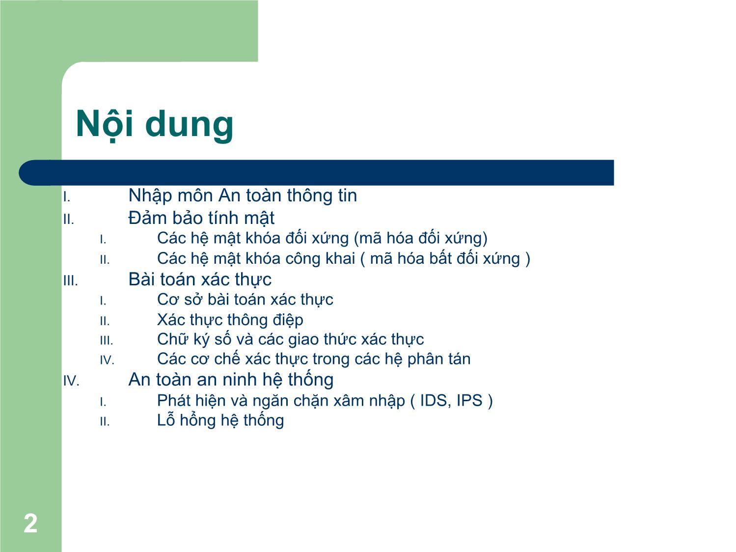 Bài giảng Nhập môn An toàn thông tin - Chương III: Các hệ mật khóa công khai - Nguyễn Linh Giang trang 2