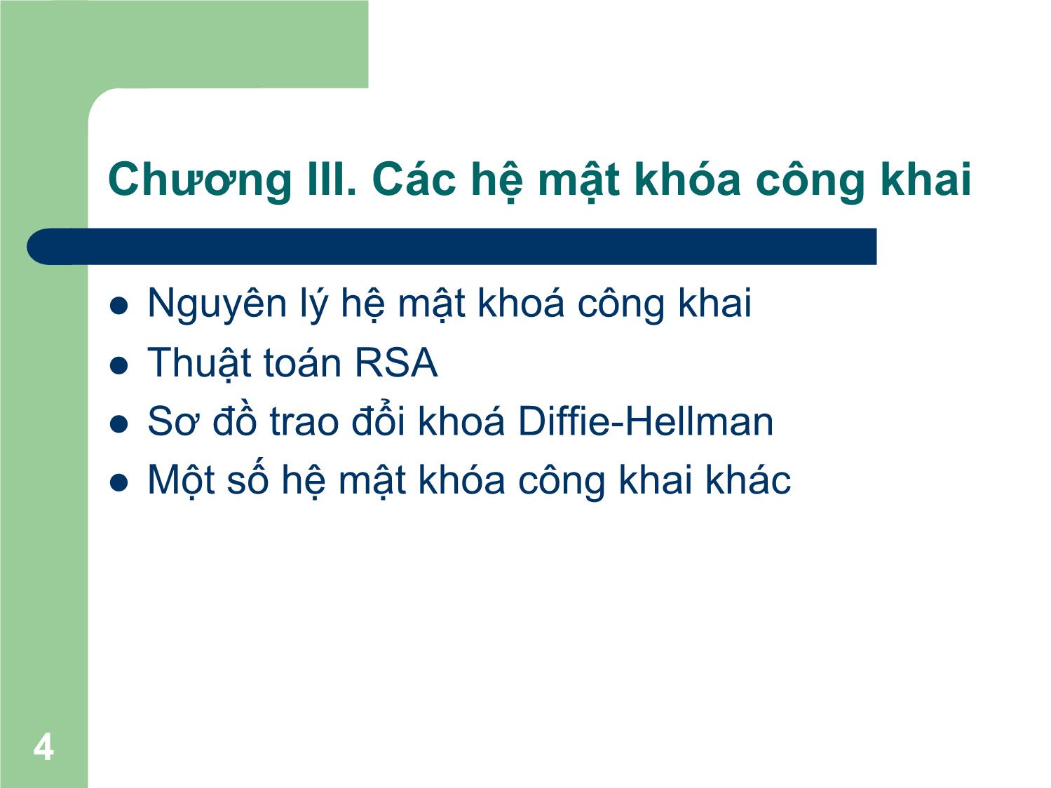 Bài giảng Nhập môn An toàn thông tin - Chương III: Các hệ mật khóa công khai - Nguyễn Linh Giang trang 4