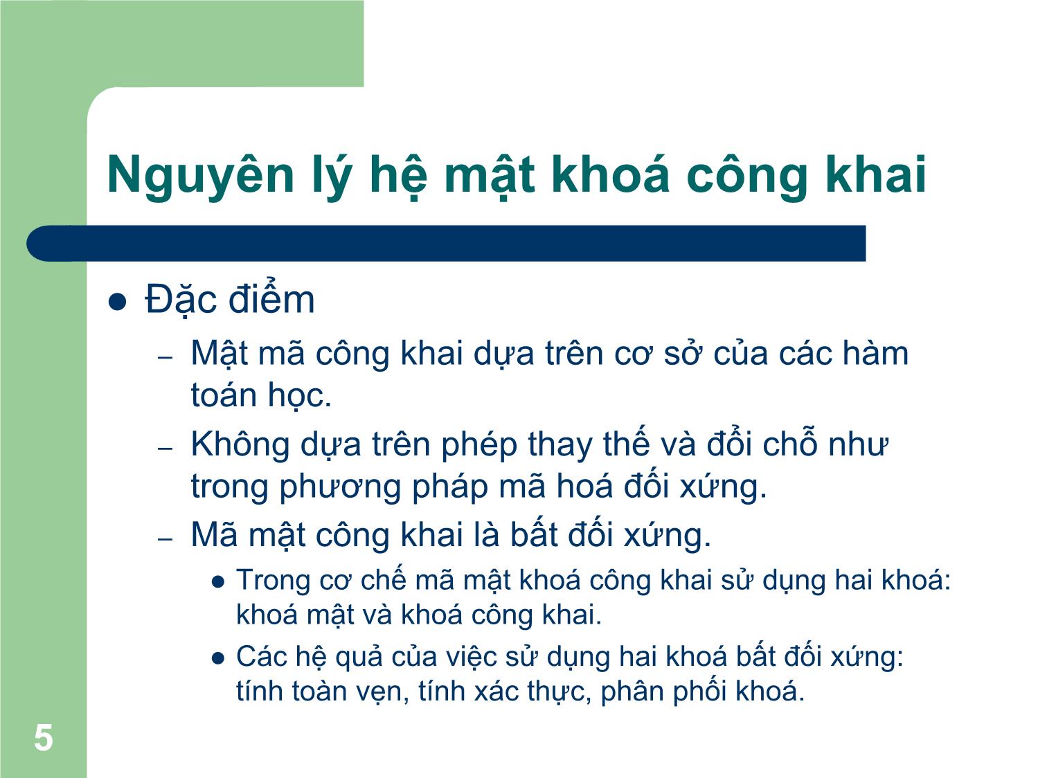 Bài giảng Nhập môn An toàn thông tin - Chương III: Các hệ mật khóa công khai - Nguyễn Linh Giang trang 5