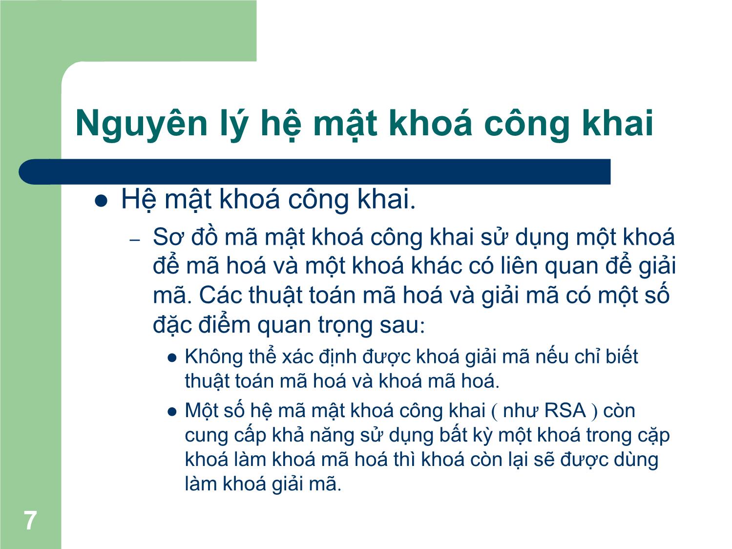 Bài giảng Nhập môn An toàn thông tin - Chương III: Các hệ mật khóa công khai - Nguyễn Linh Giang trang 7