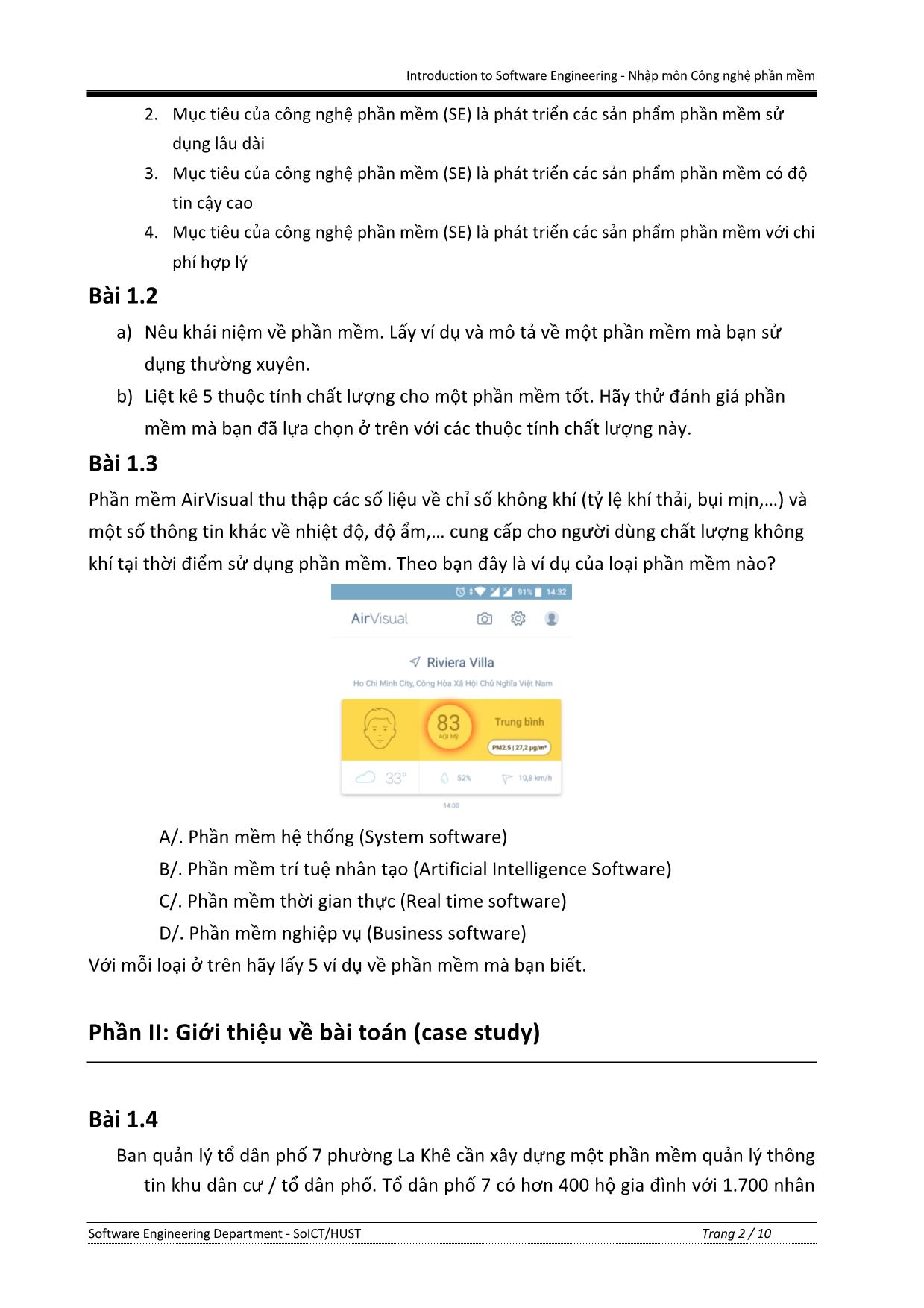 Bài tập Nhập môn Công nghệ phần mềm - Tuần 1: Các khái niệm cơ bản về Công nghệ phần mềm & Cài đặt môi trường trang 2