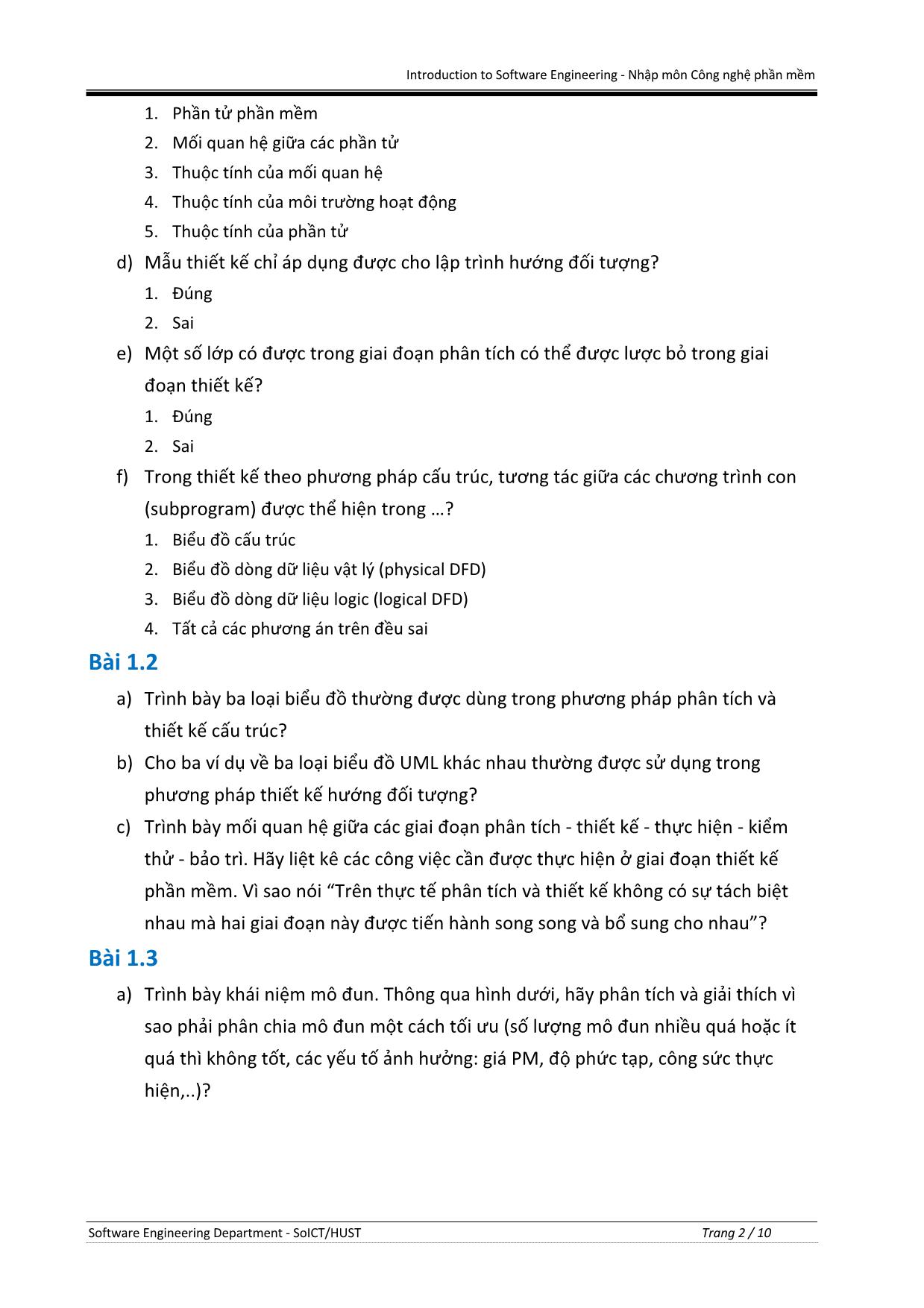 Bài tập Nhập môn Công nghệ phần mềm - Tuần 8: Thiết kế phần mềm (Thiết kế kiến trúc & thiết kế chi tiết) trang 2