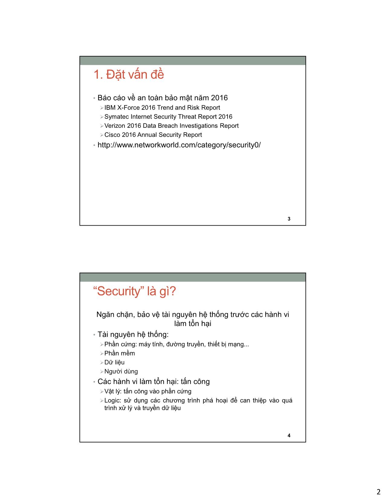 Bài giảng An toàn an ninh mạng - Bài 1: Tổng quan về an toàn an ninh mạng - Bùi Trọng Tùng trang 2