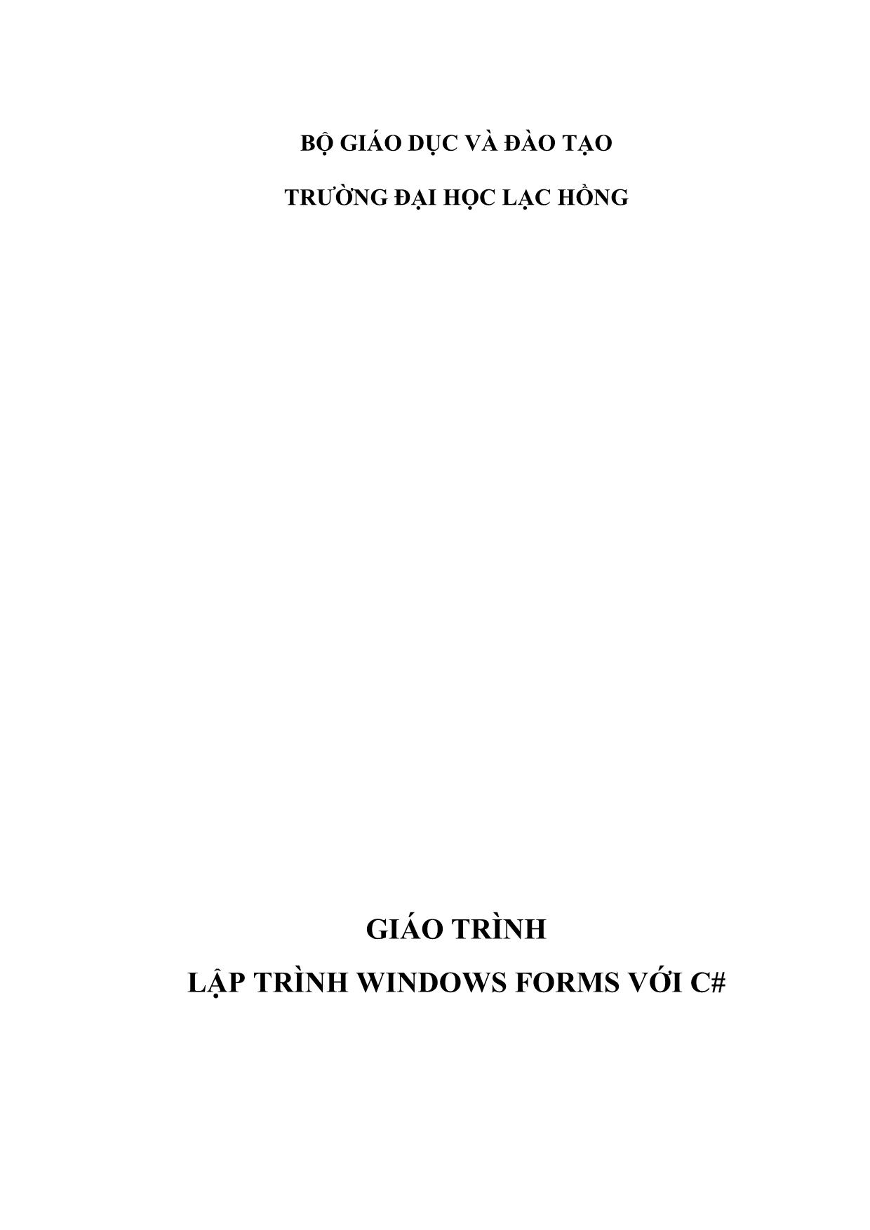 Giáo trình Lập trình Windows forms với C# (Phần 1) trang 1