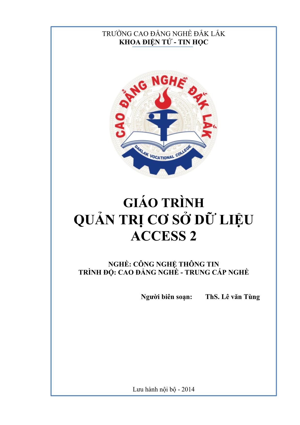 Giáo trình Quản trị cơ sở dữ liệu Access 2 trang 1