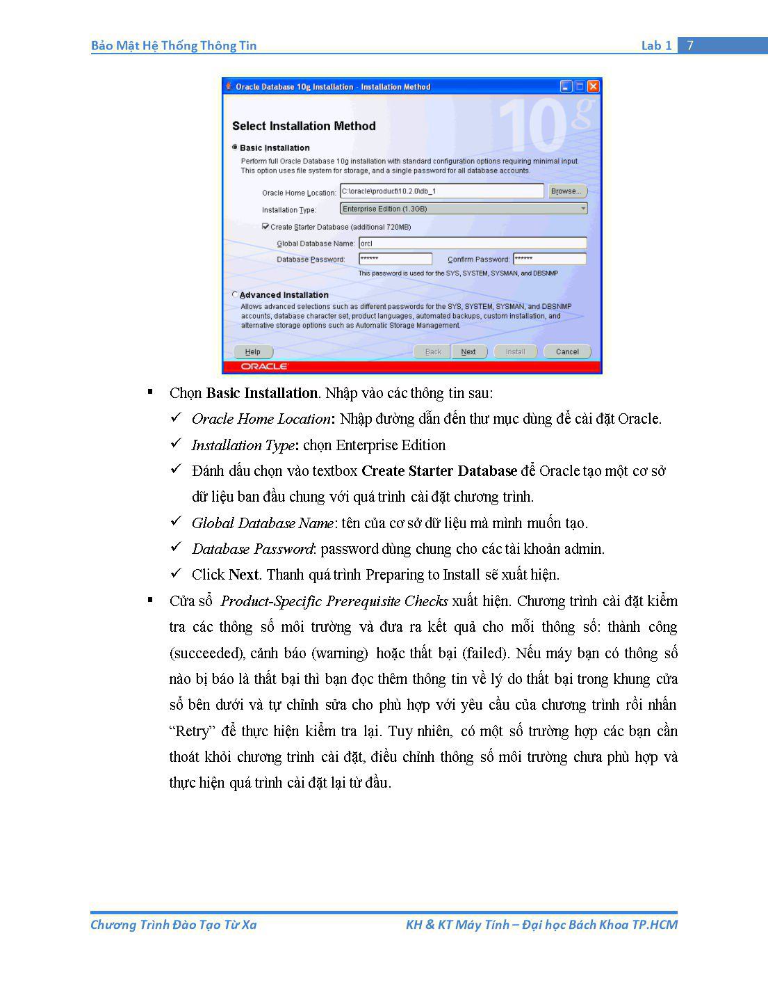 Tài liệu thực hành Bảo mật hệ thống thông tin - Bài thực hành số 1: Tổng quan về Oracle Database trang 7