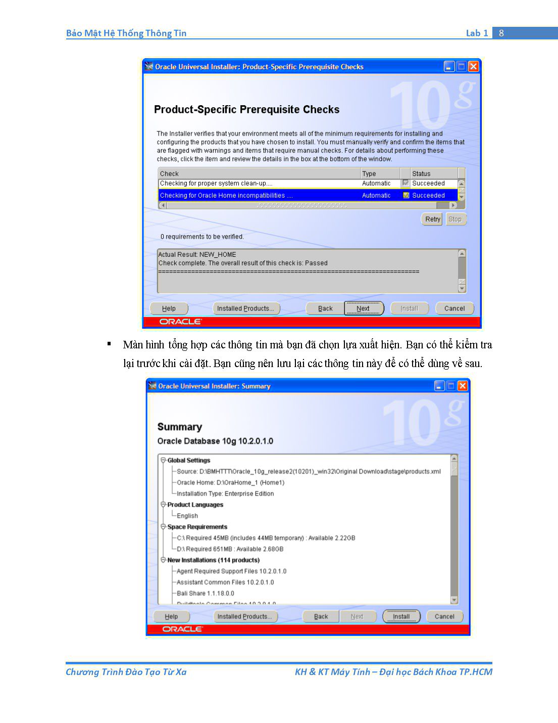 Tài liệu thực hành Bảo mật hệ thống thông tin - Bài thực hành số 1: Tổng quan về Oracle Database trang 8