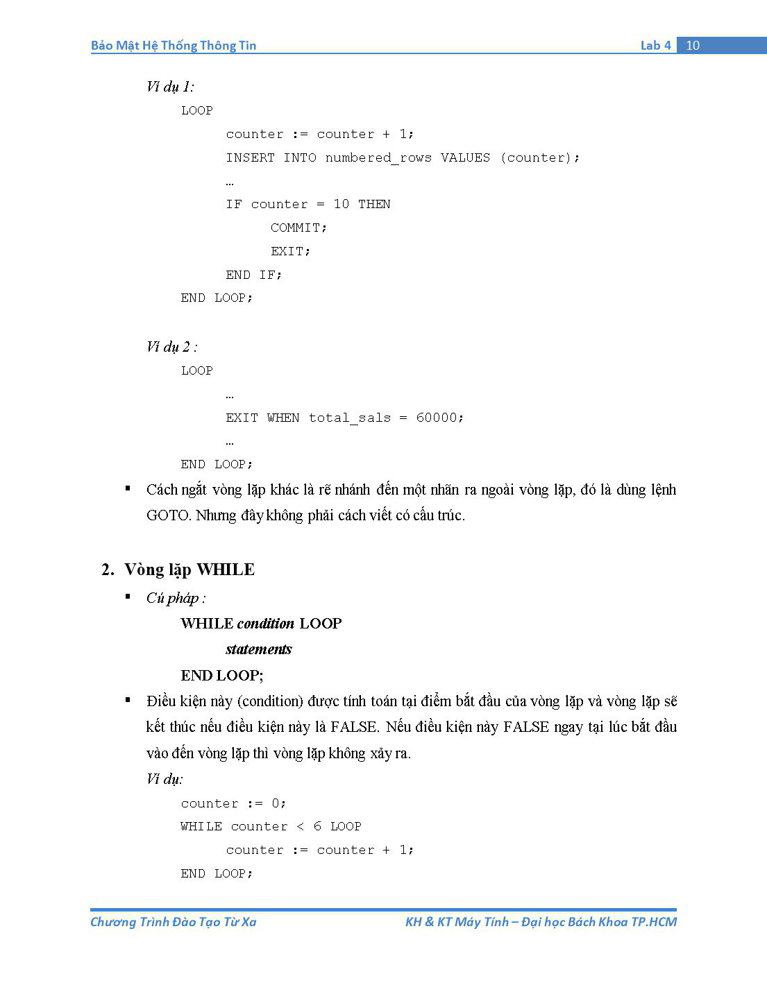 Tài liệu thực hành Bảo mật hệ thống thông tin - Bài thực hành số 4: PL/SQL (Phần 1) trang 10