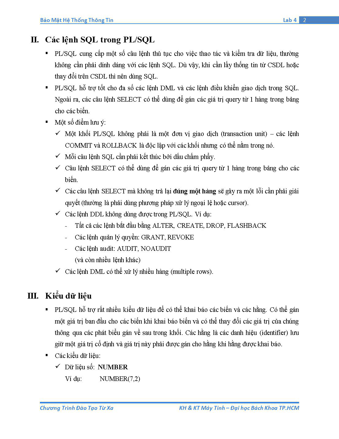 Tài liệu thực hành Bảo mật hệ thống thông tin - Bài thực hành số 4: PL/SQL (Phần 1) trang 2