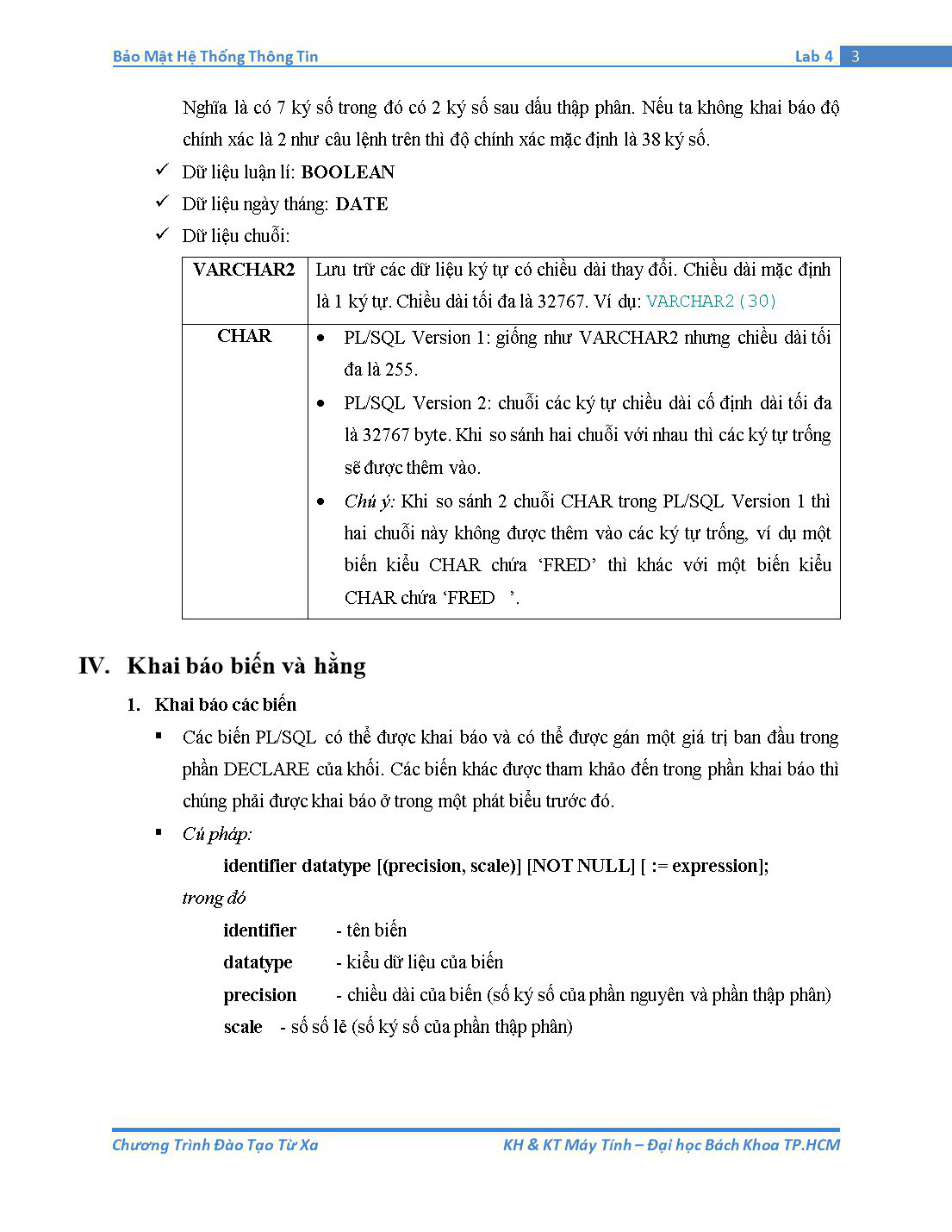 Tài liệu thực hành Bảo mật hệ thống thông tin - Bài thực hành số 4: PL/SQL (Phần 1) trang 3