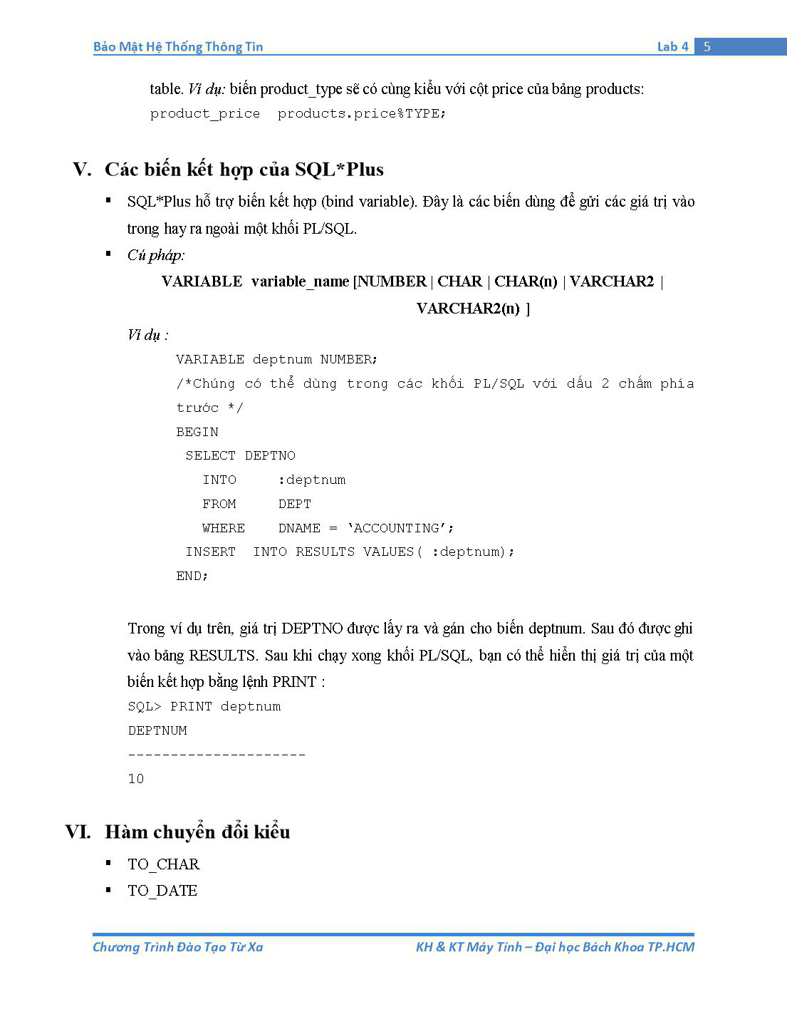 Tài liệu thực hành Bảo mật hệ thống thông tin - Bài thực hành số 4: PL/SQL (Phần 1) trang 5