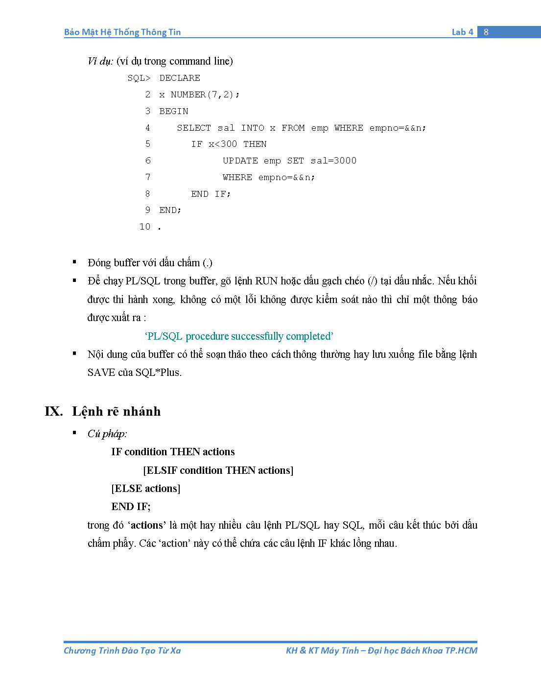 Tài liệu thực hành Bảo mật hệ thống thông tin - Bài thực hành số 4: PL/SQL (Phần 1) trang 8