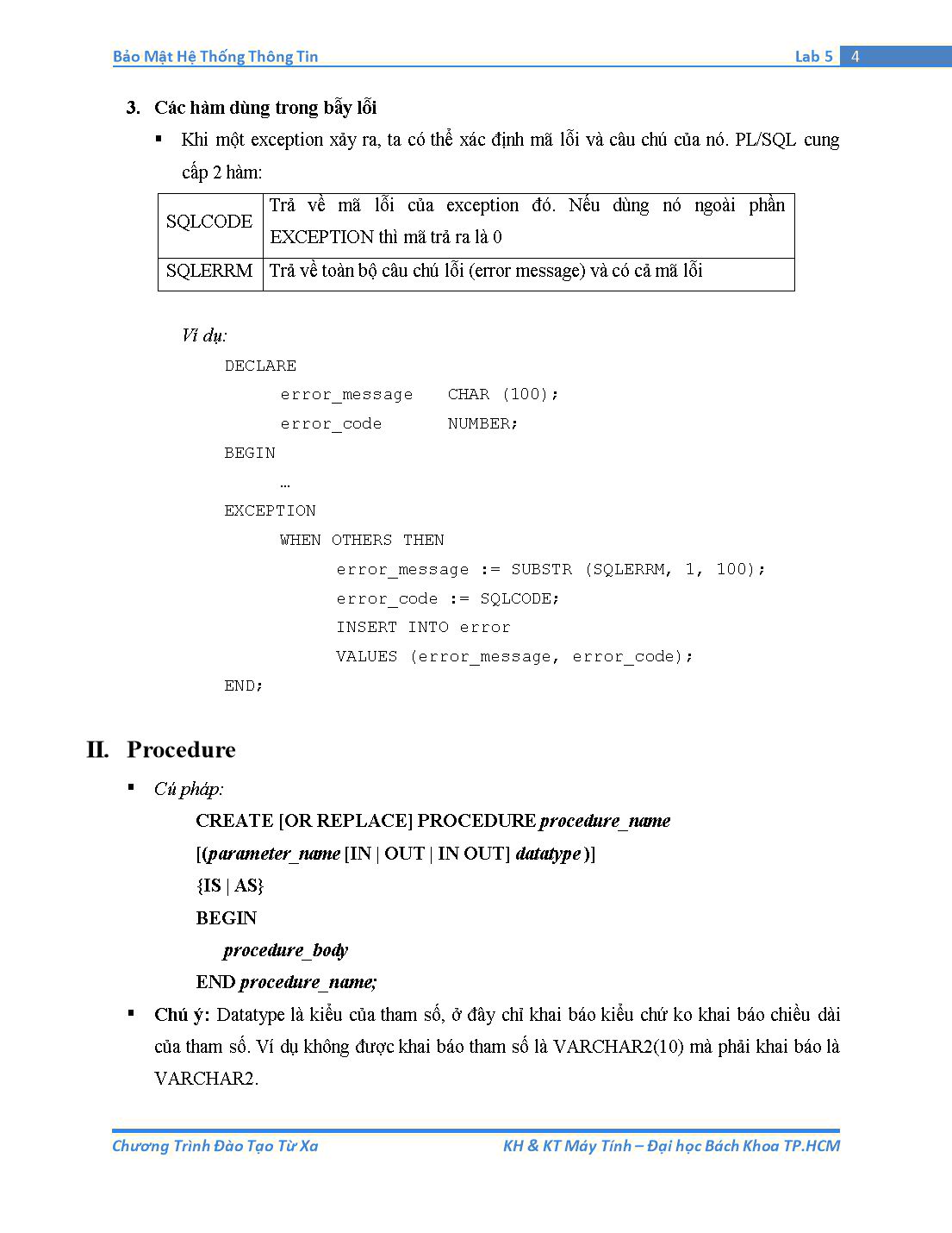 Tài liệu thực hành Bảo mật hệ thống thông tin - Bài thực hành số 5: PL/SQL (Phần 2) trang 4