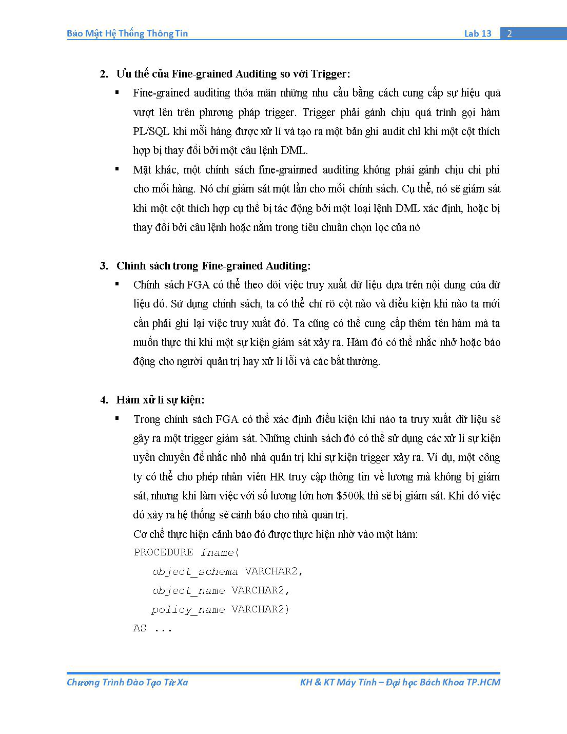 Tài liệu thực hành Bảo mật hệ thống thông tin - Bài thực hành số 13: Fine-grained Auditing trang 2