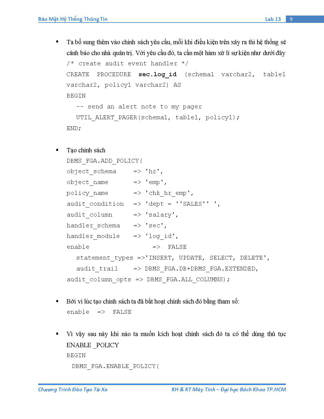 Tài liệu thực hành Bảo mật hệ thống thông tin - Bài thực hành số 13: Fine-grained Auditing trang 9