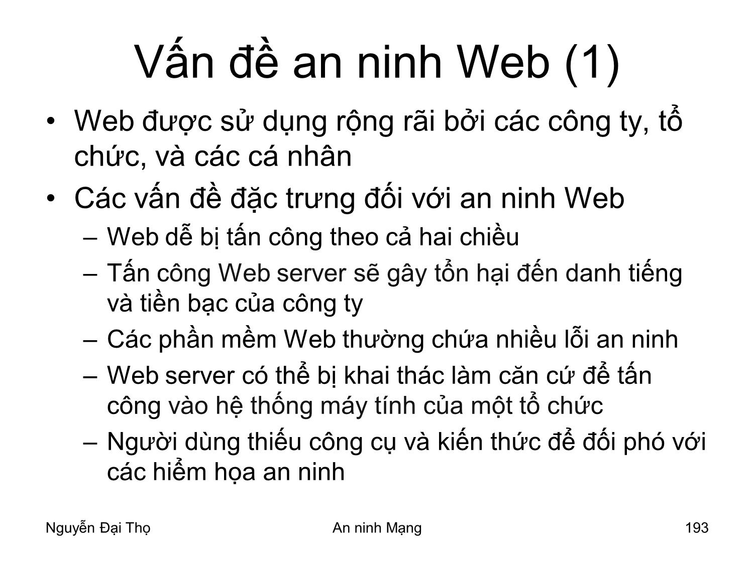Bài giảng An ninh mạng - Chương 8: An toàn Web - Nguyễn Đại Thọ trang 2