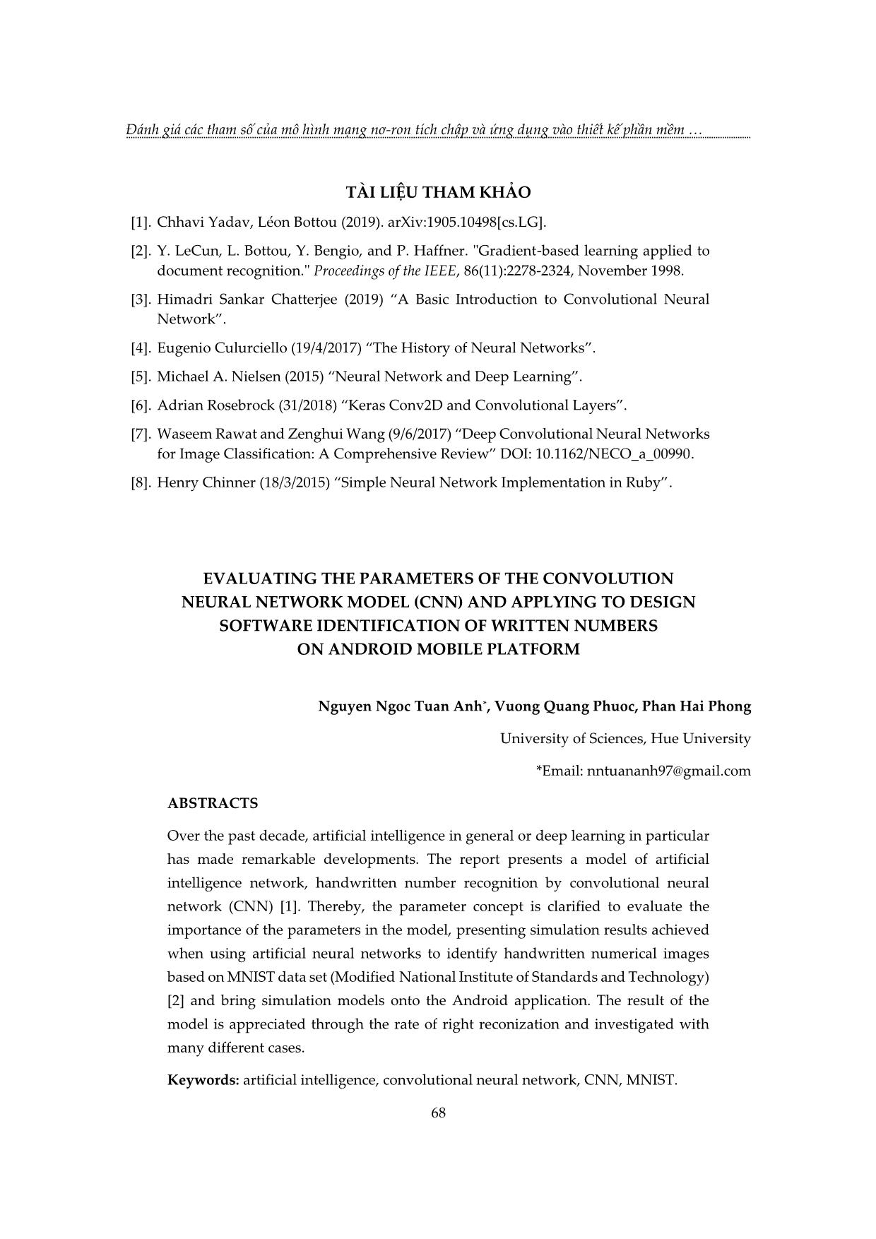 Ánh giá các tham số của mô hình mạng nơ-ron tích chập và ứng dụng vào thiết kế phần mềm nhận dạng chữ số viết tay trên nền tảng di động Android trang 10