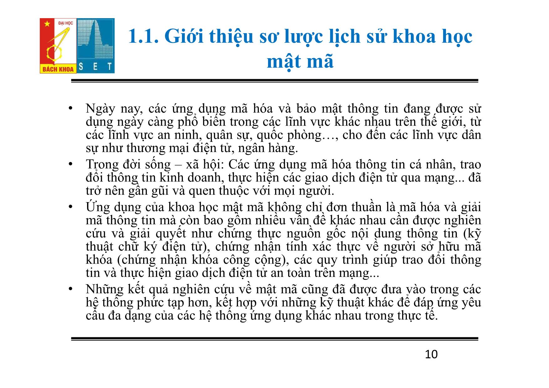 Bài giảng Lý thuyết mật mã - Chương 1: Tổng quan - Đỗ Trọng Tuấn trang 10