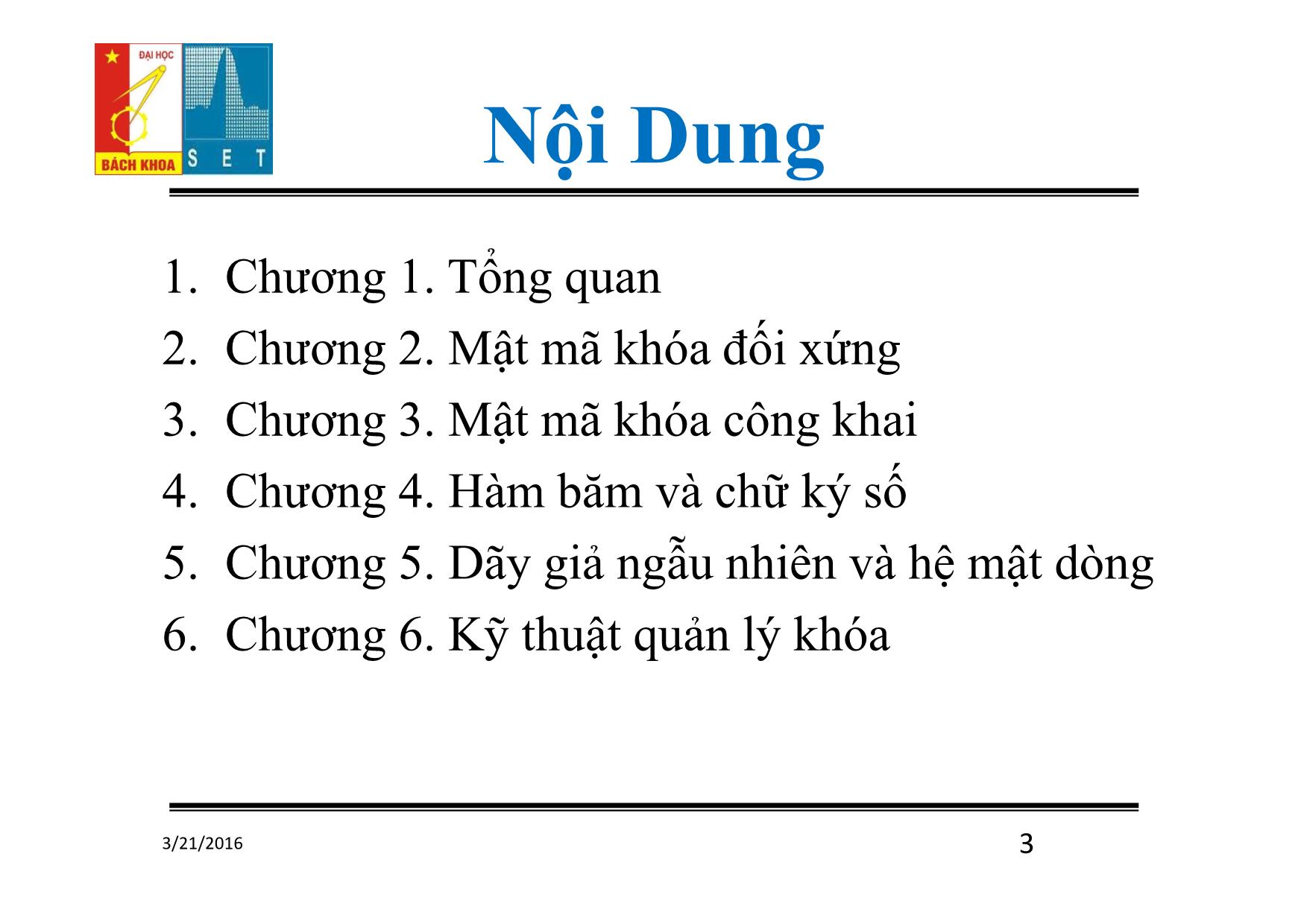 Bài giảng Lý thuyết mật mã - Chương 1: Tổng quan - Đỗ Trọng Tuấn trang 3