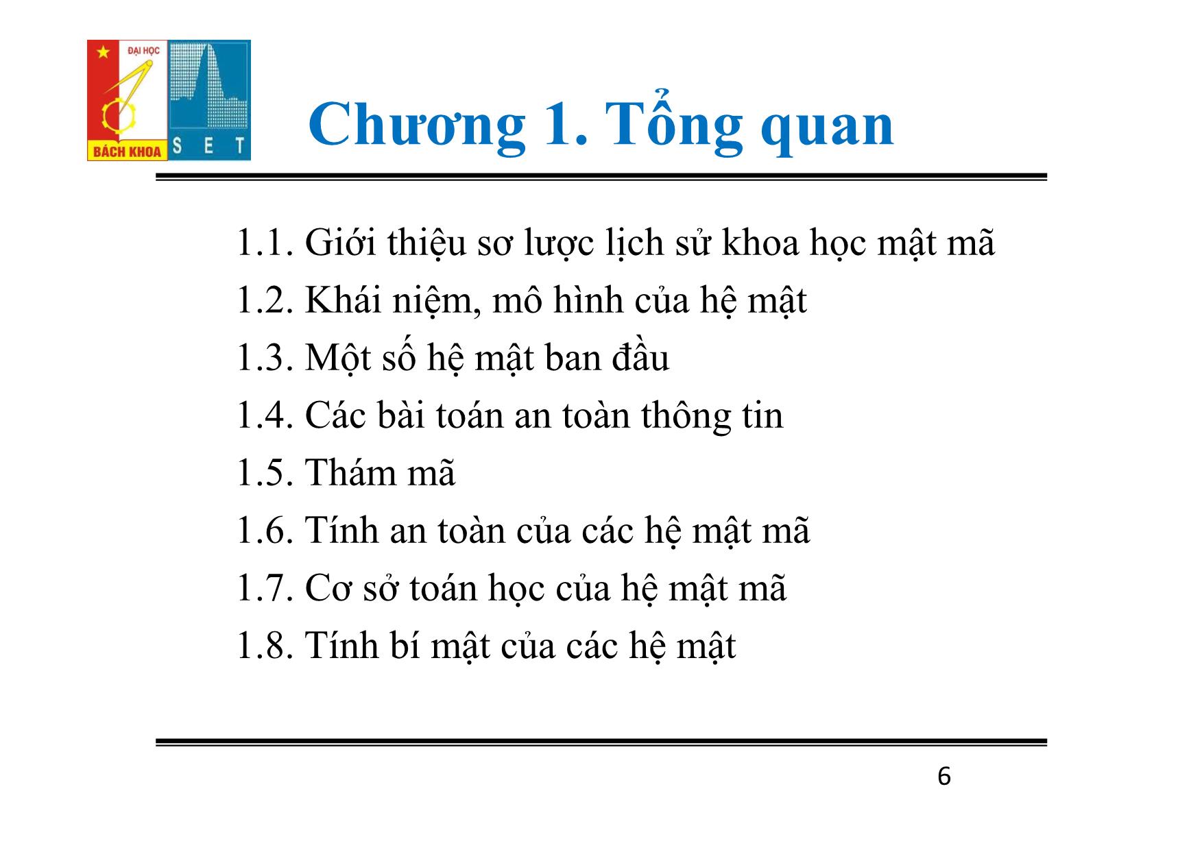 Bài giảng Lý thuyết mật mã - Chương 1: Tổng quan - Đỗ Trọng Tuấn trang 6