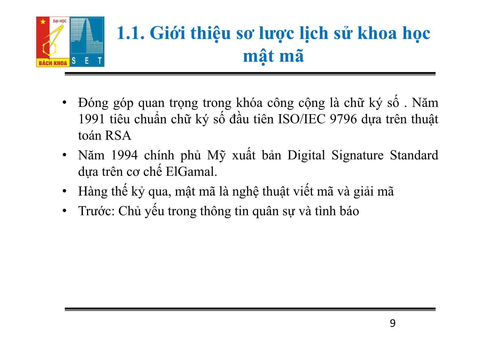 Bài giảng Lý thuyết mật mã - Chương 1: Tổng quan - Đỗ Trọng Tuấn trang 9