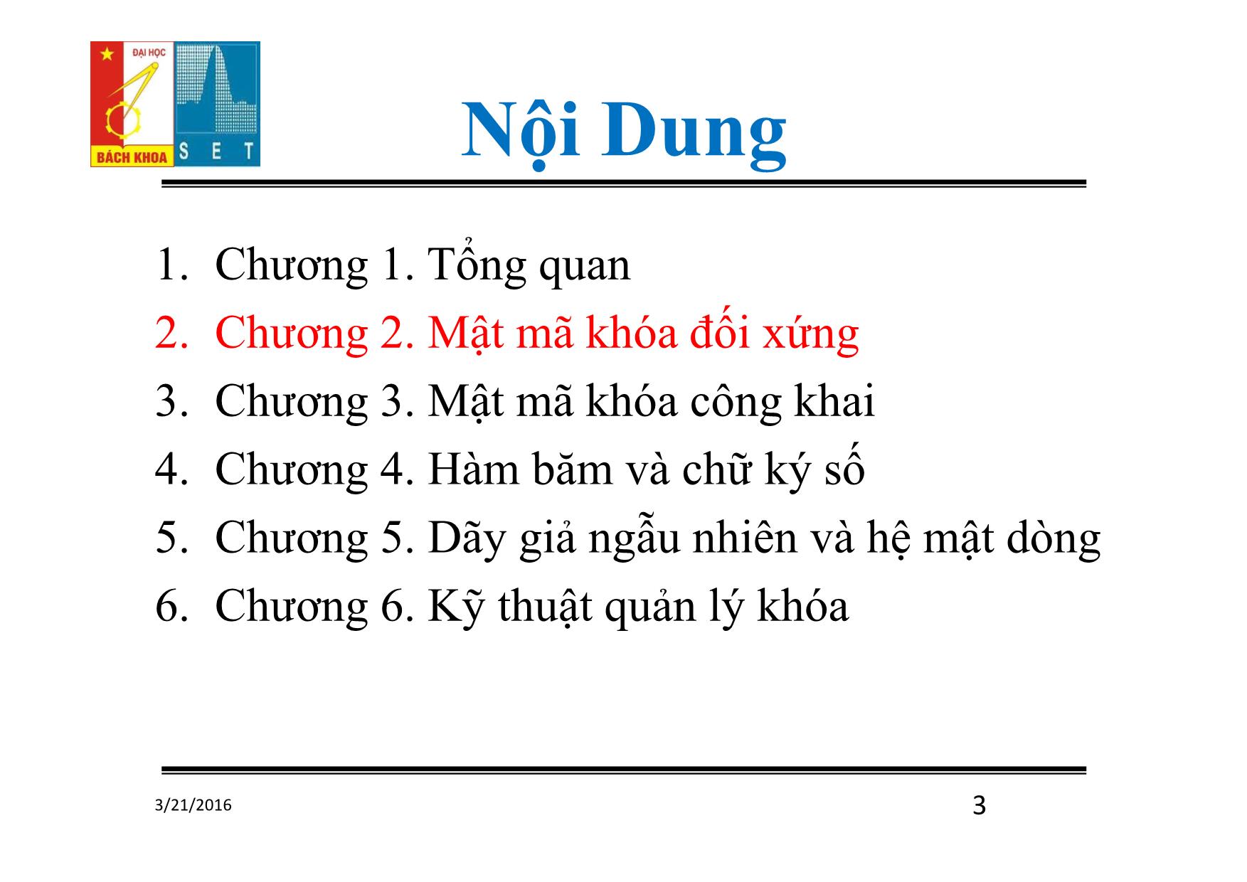 Bài giảng Lý thuyết mật mã - Chương 2: Mật mã khóa đối xứng - Đỗ Trọng Tuấn trang 3