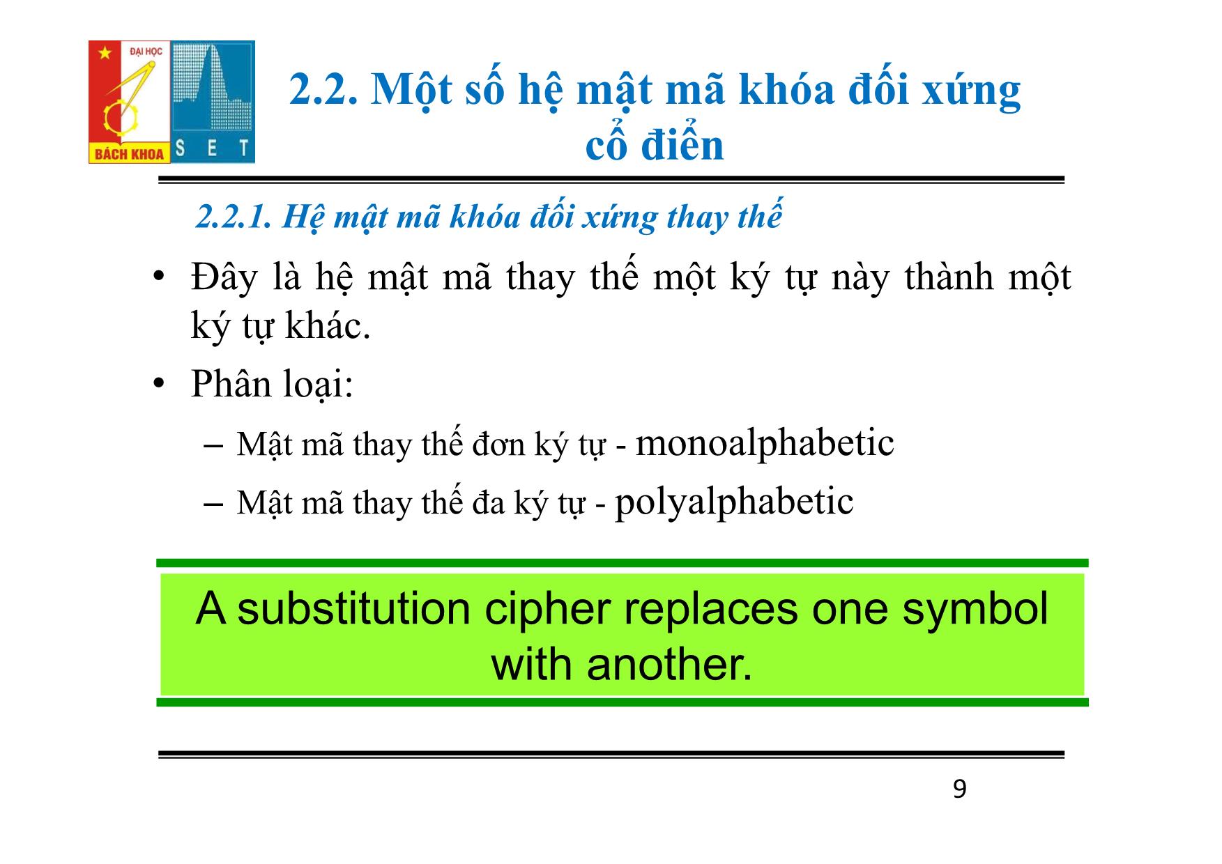 Bài giảng Lý thuyết mật mã - Chương 2: Mật mã khóa đối xứng - Đỗ Trọng Tuấn trang 9