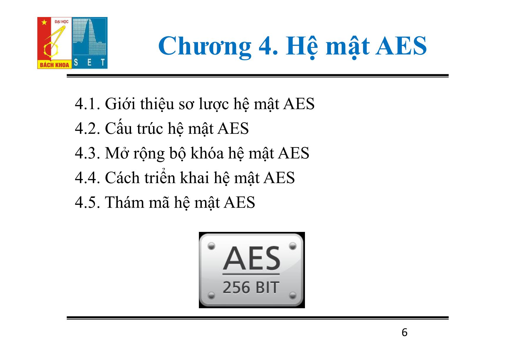 Bài giảng Lý thuyết mật mã - Chương 4: Hệ mật AES - Đỗ Trọng Tuấn trang 6