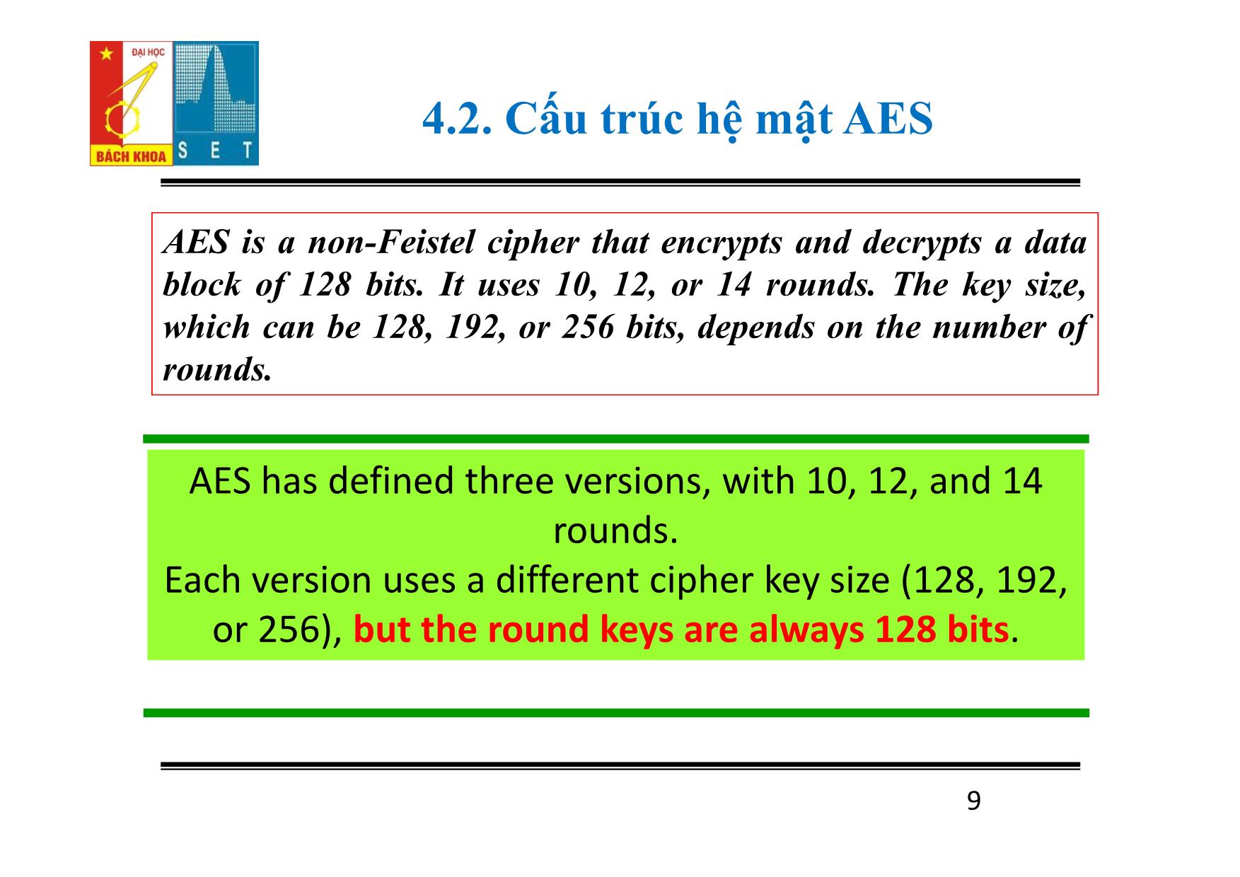 Bài giảng Lý thuyết mật mã - Chương 4: Hệ mật AES - Đỗ Trọng Tuấn trang 9