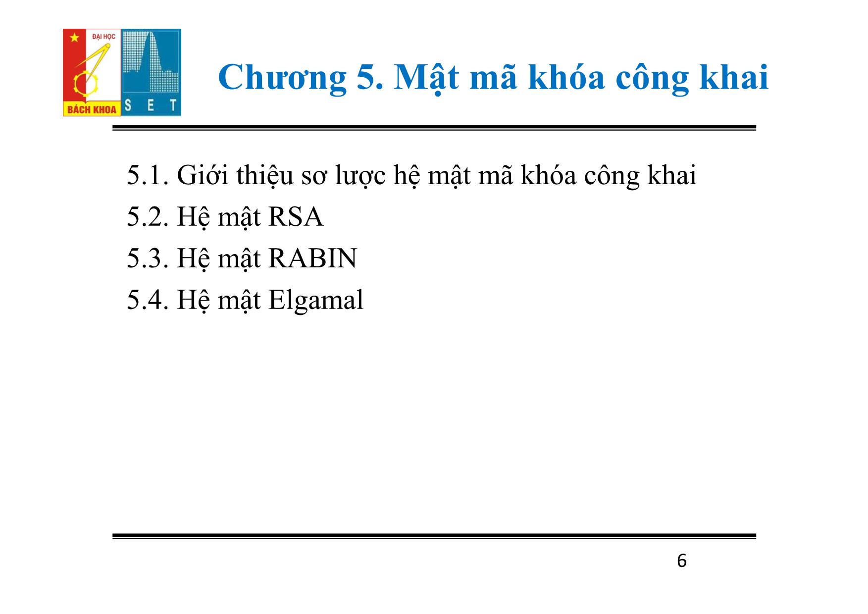 Bài giảng Lý thuyết mật mã - Chương 5: Mật mã khóa công khai - Đỗ Trọng Tuấn trang 6