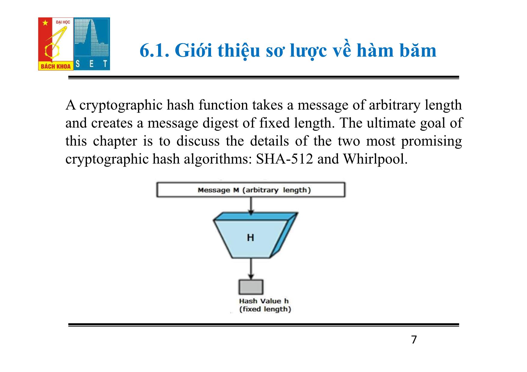 Bài giảng Lý thuyết mật mã - Chương 6: Hàm băm và chữ ký số - Đỗ Trọng Tuấn trang 7