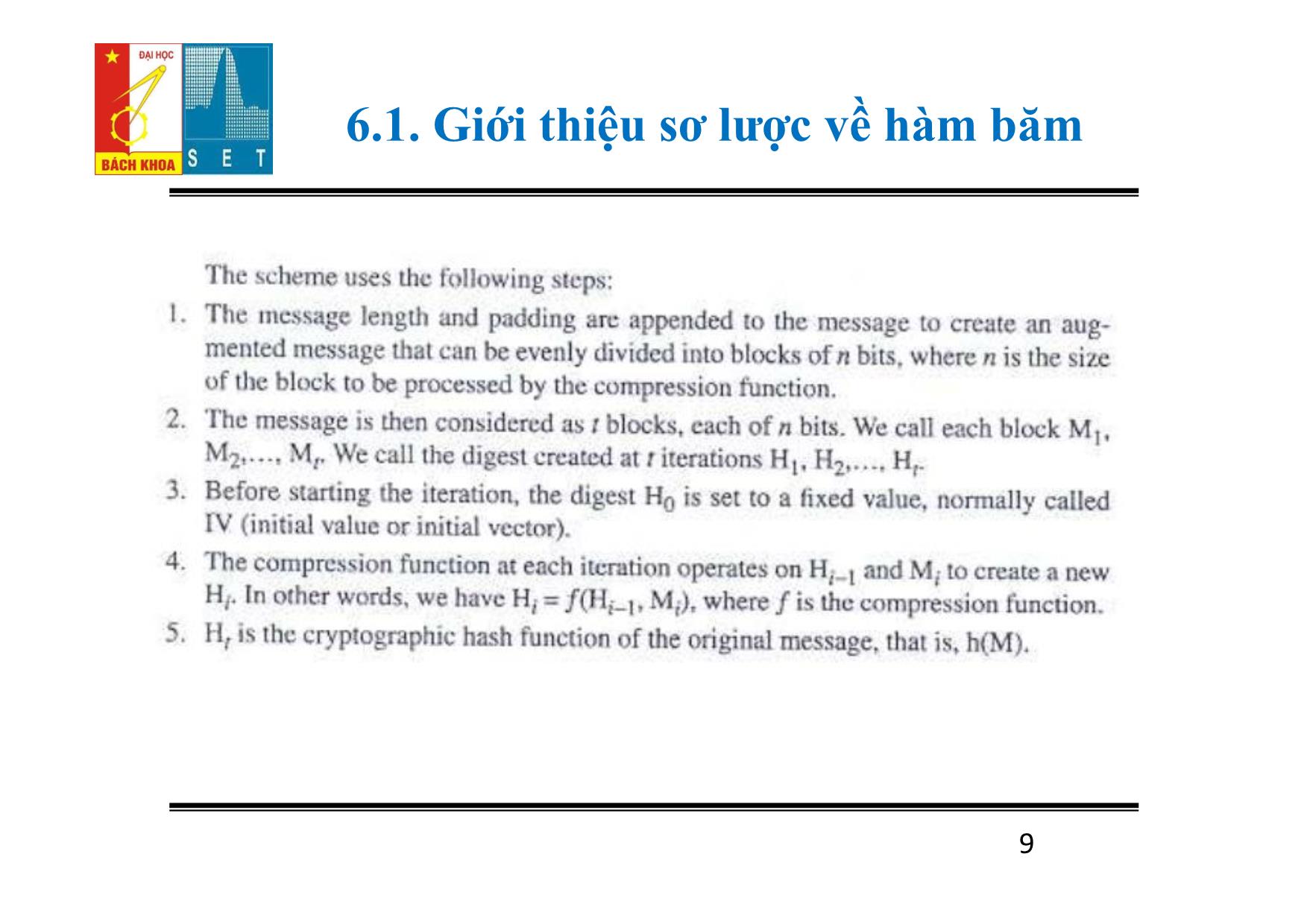 Bài giảng Lý thuyết mật mã - Chương 6: Hàm băm và chữ ký số - Đỗ Trọng Tuấn trang 9