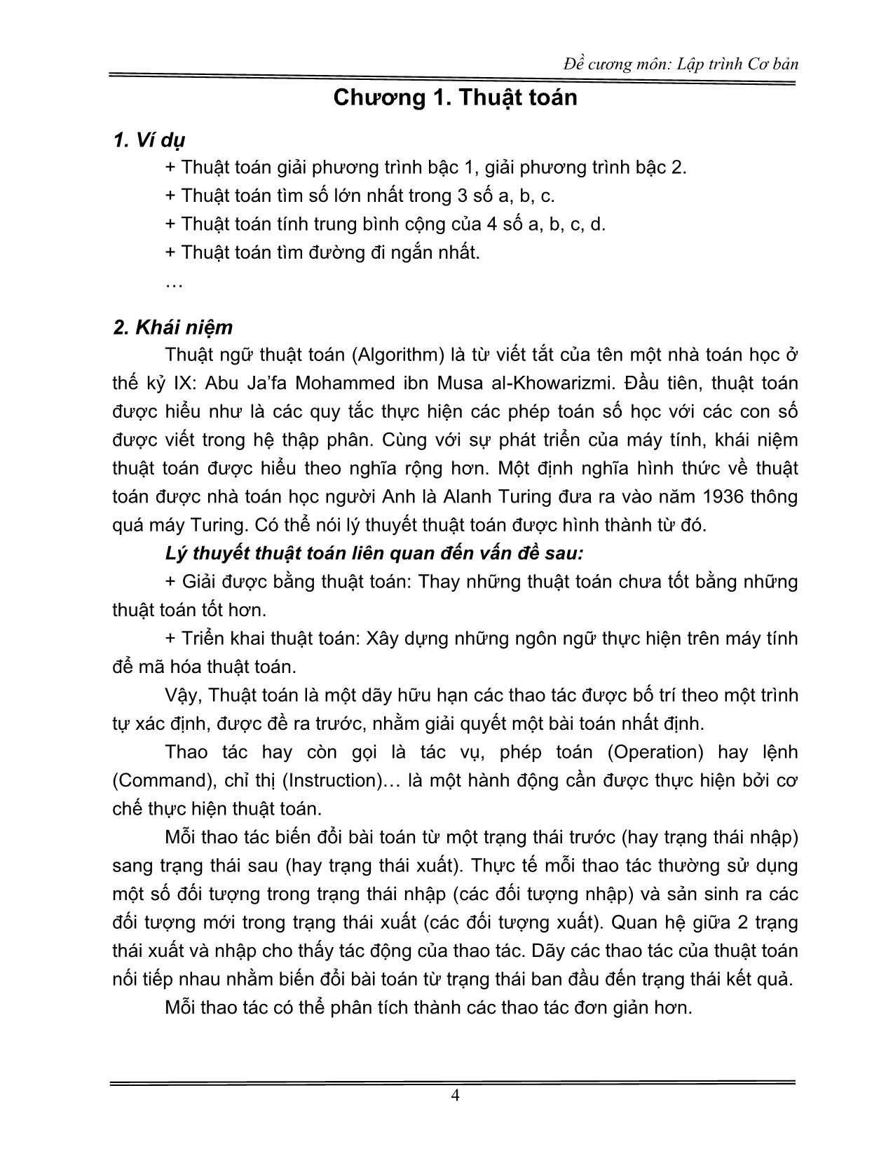Đề cương môn Lập trình Cơ bản (Phần 1) trang 4