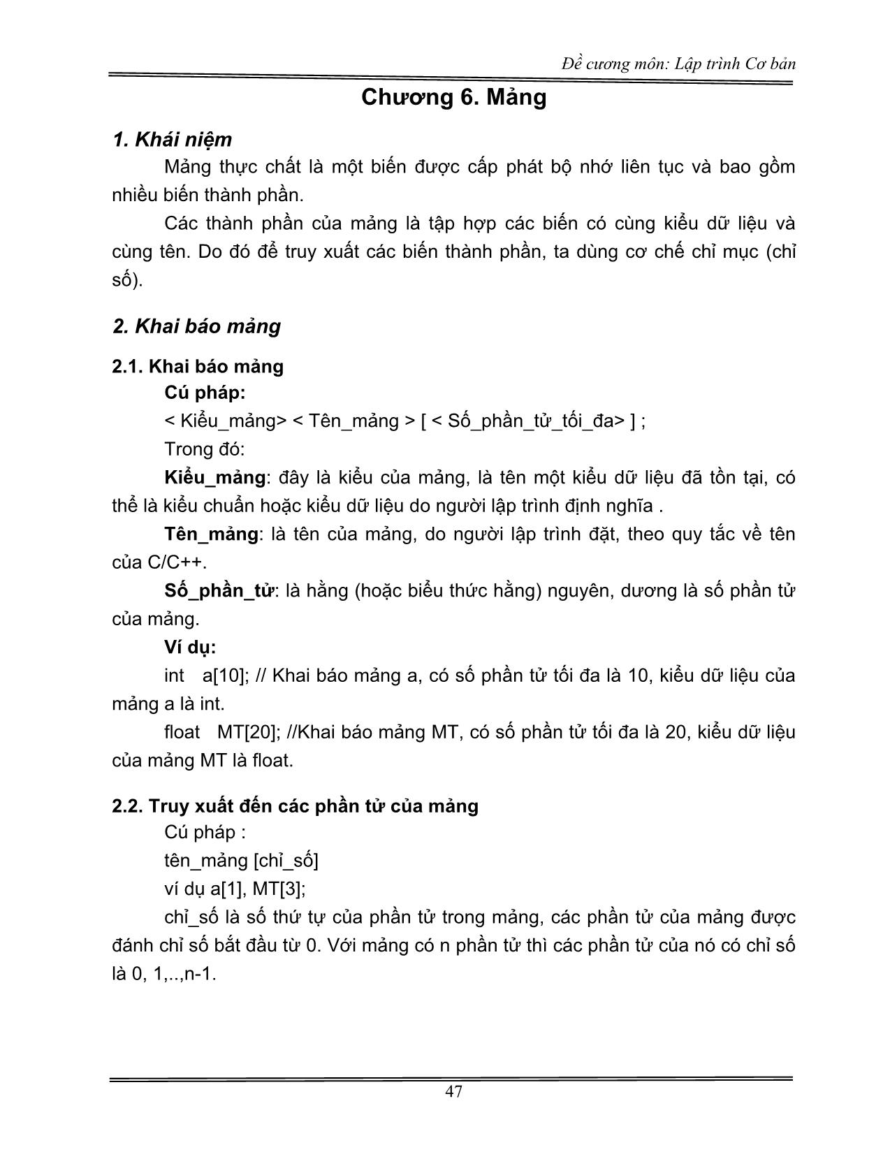 Đề cương môn Lập trình Cơ bản (Phần 2) trang 6