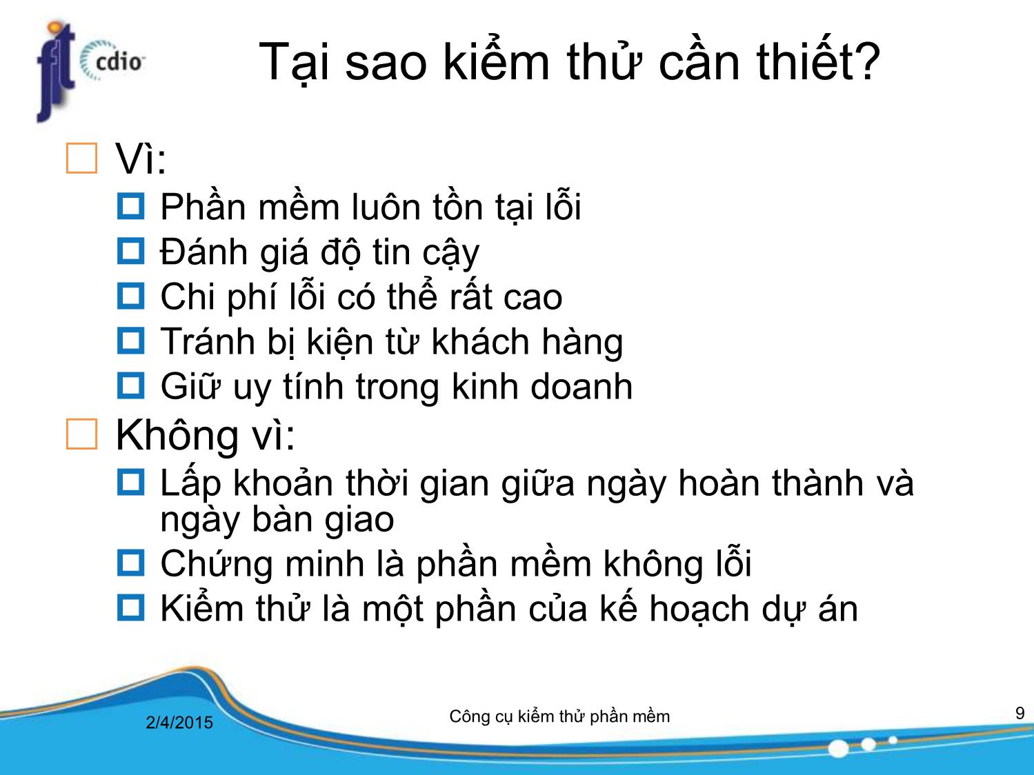 Bài giảng Công cụ kiểm thử phần mềm - Bài 1: Tổng quan trang 9