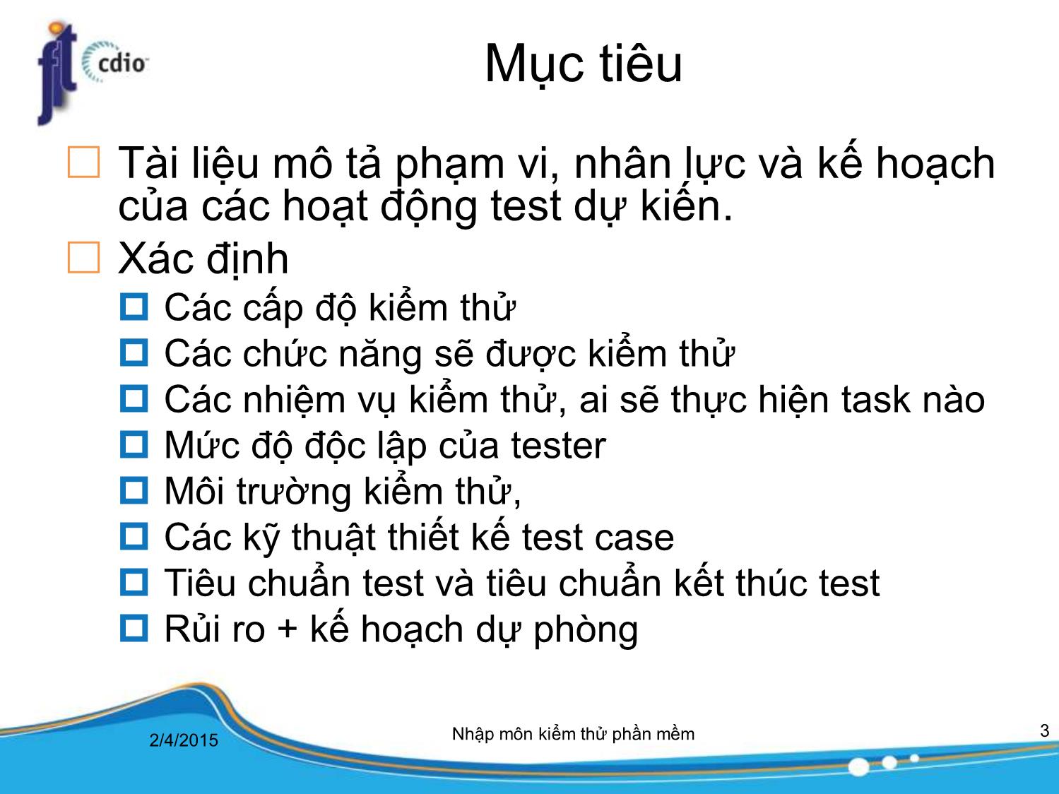 Bài giảng Công cụ kiểm thử phần mềm - Bài 2: Lập kế hoạch kiểm thử trang 3