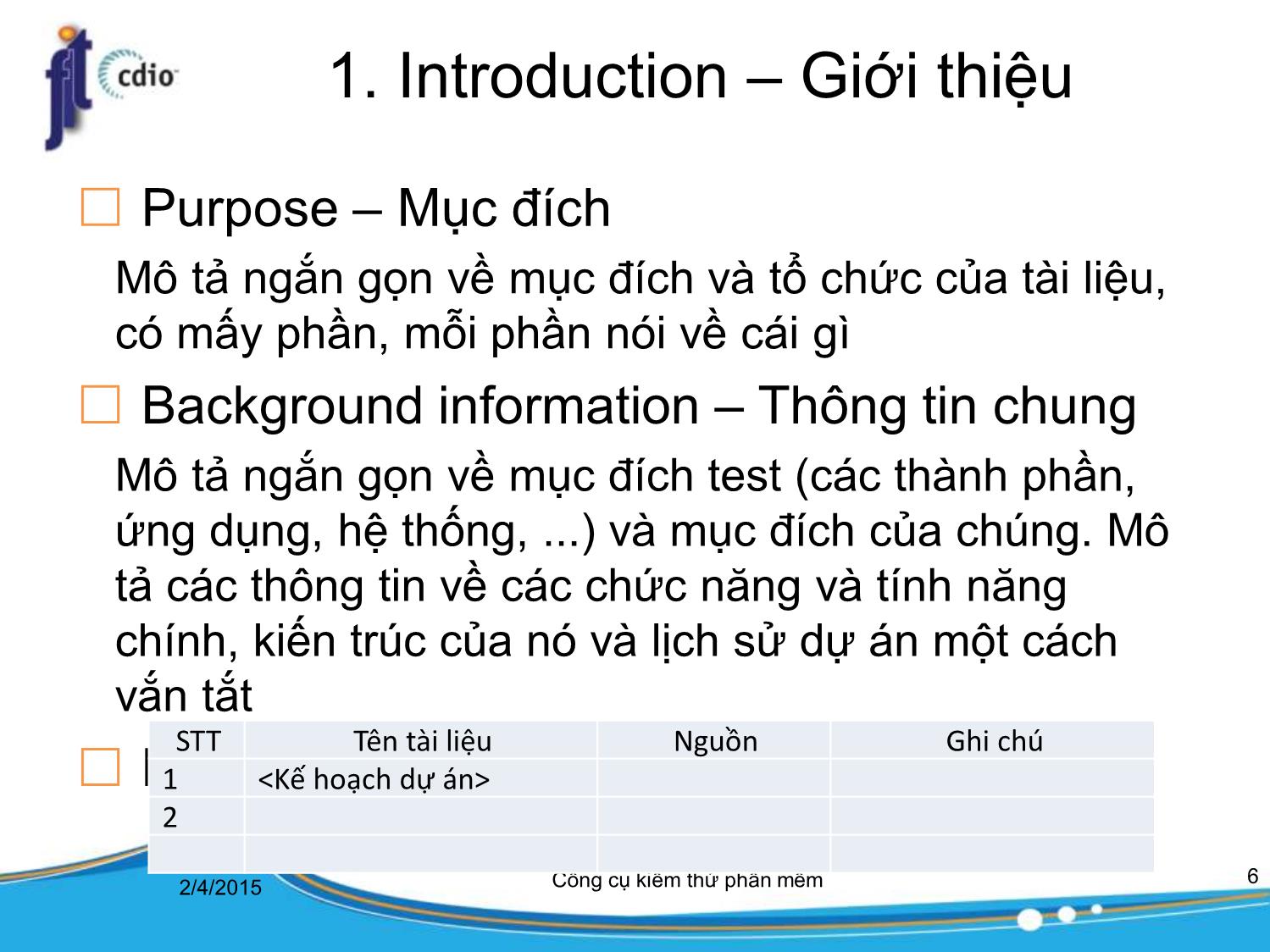 Bài giảng Công cụ kiểm thử phần mềm - Bài 2: Lập kế hoạch kiểm thử trang 6