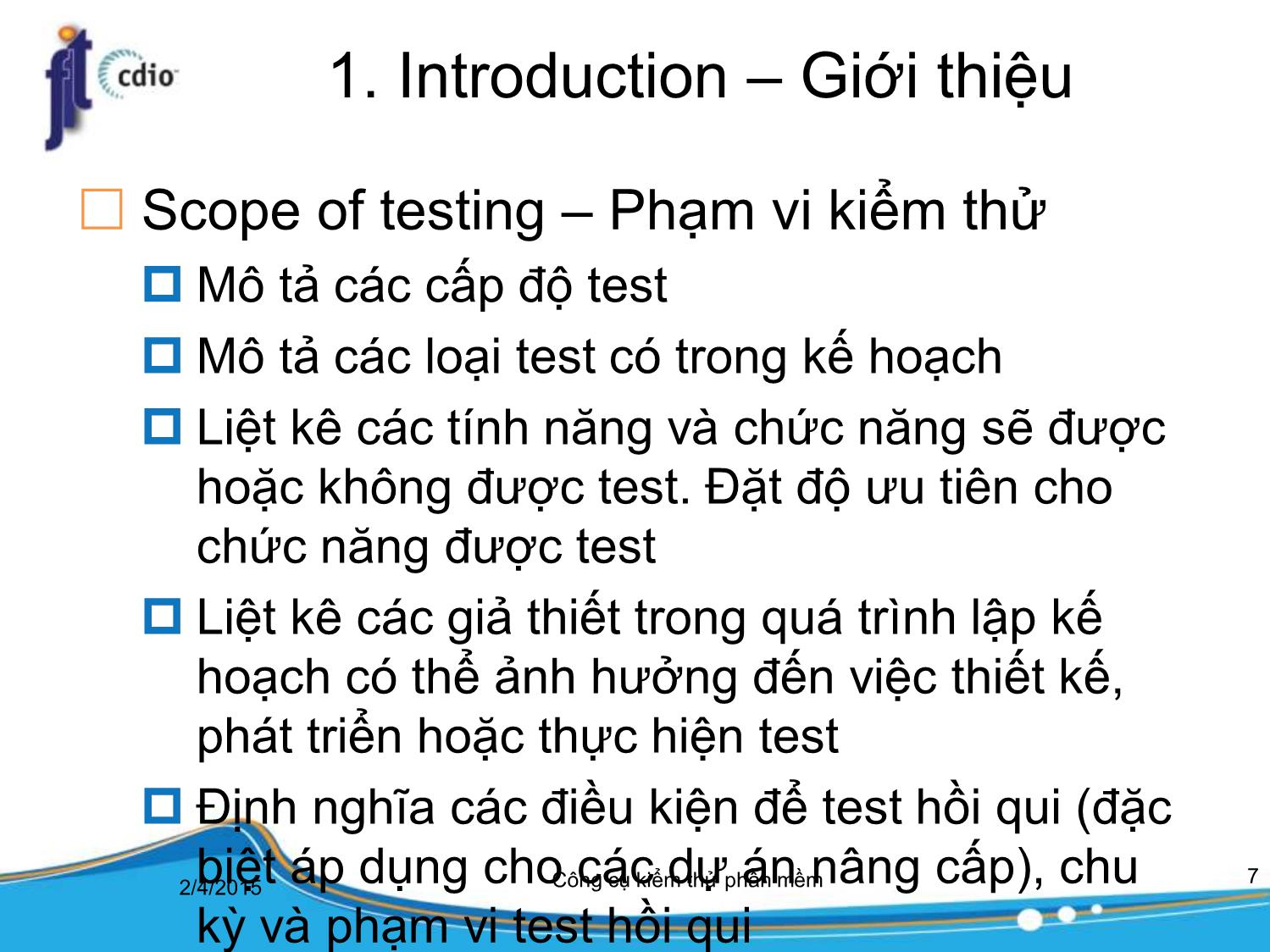 Bài giảng Công cụ kiểm thử phần mềm - Bài 2: Lập kế hoạch kiểm thử trang 7