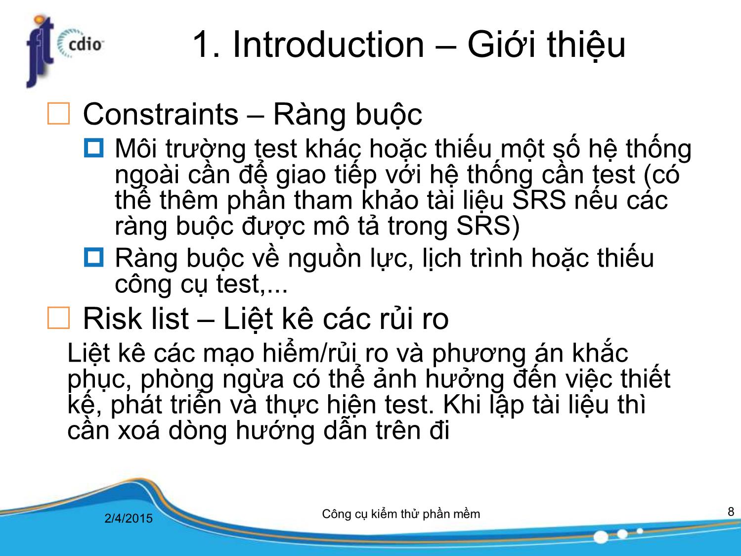 Bài giảng Công cụ kiểm thử phần mềm - Bài 2: Lập kế hoạch kiểm thử trang 8