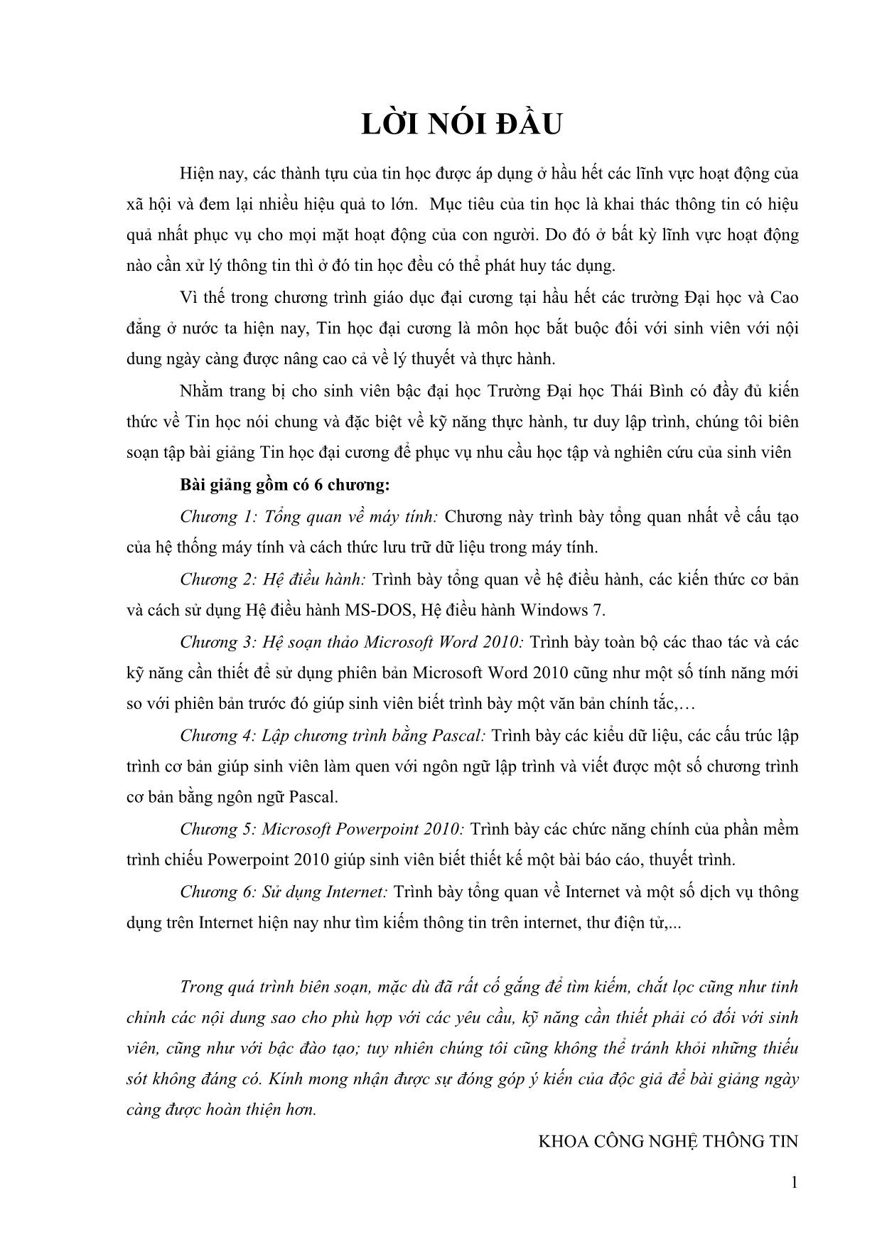 Giáo trình Tin học đại cương (Phần 1) trang 1