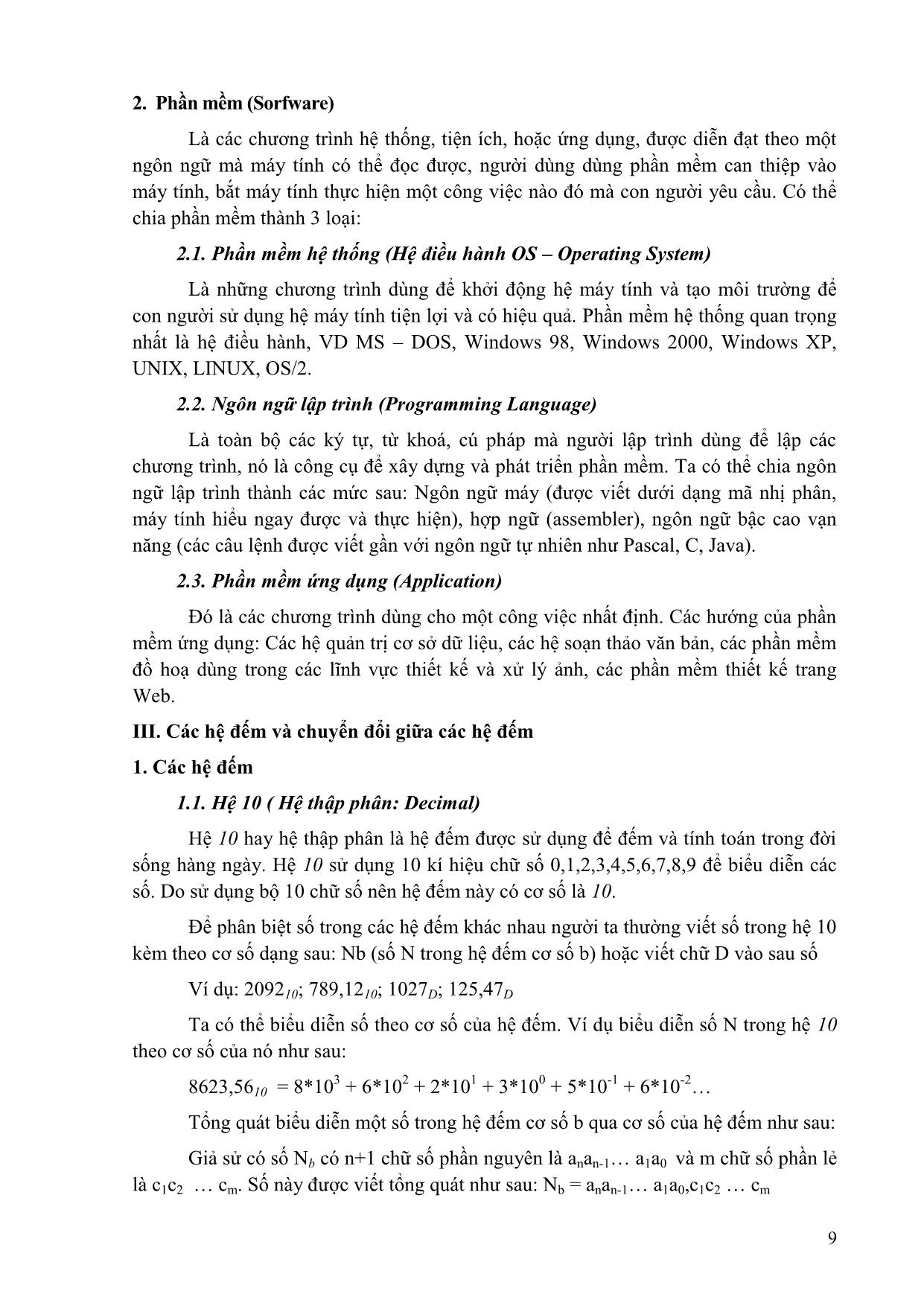 Giáo trình Tin học đại cương (Phần 1) trang 9
