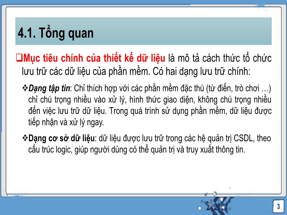 Bài giảng Công nghệ phần mềm - Thiết kế và tổ chức dữ liệu trang 3