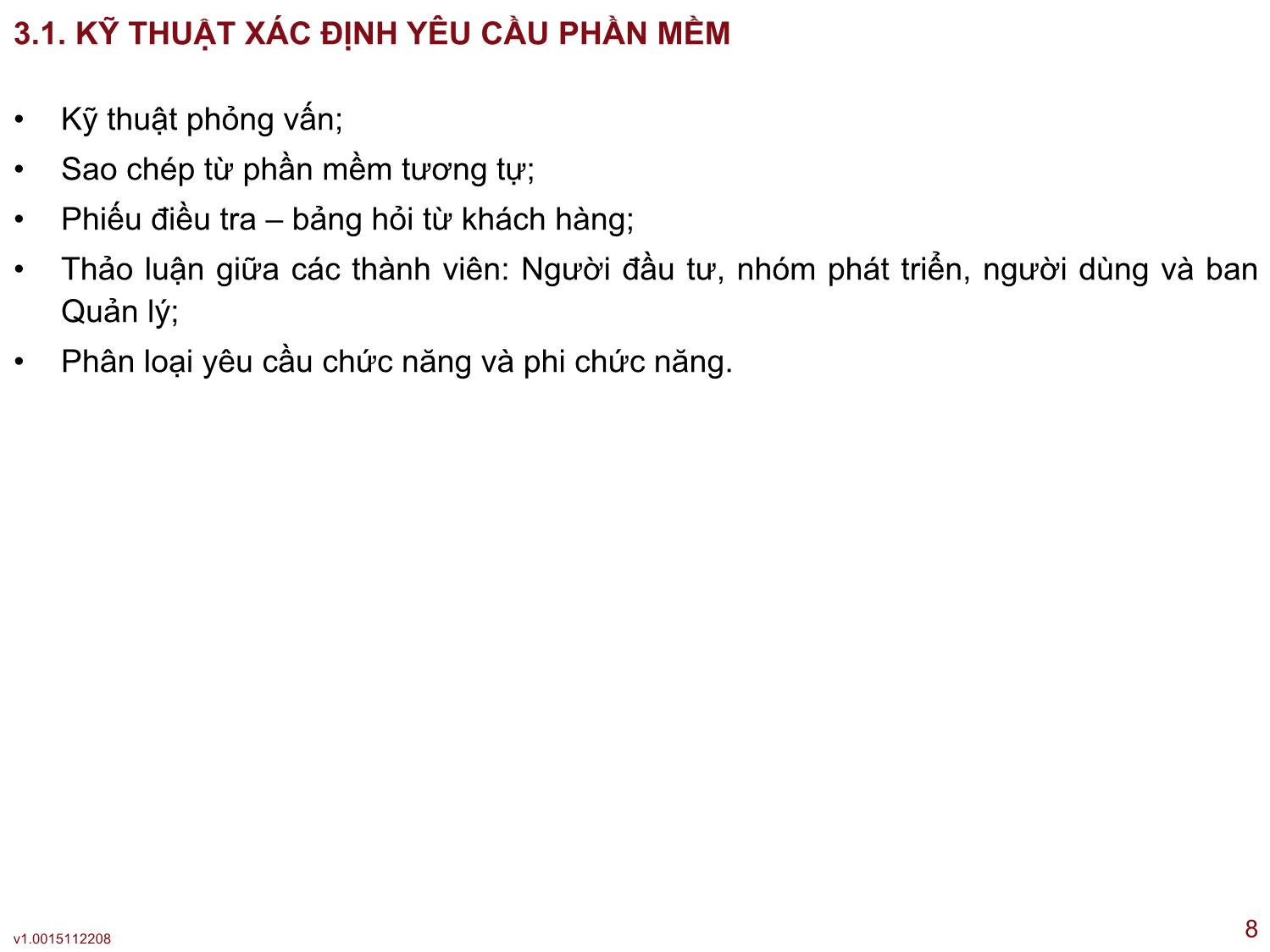 Bài giảng Công nghệ phần mềm ứng dụng - Bài 3: Phương pháp xác định yêu cầu - Thạc Bình Cường trang 8