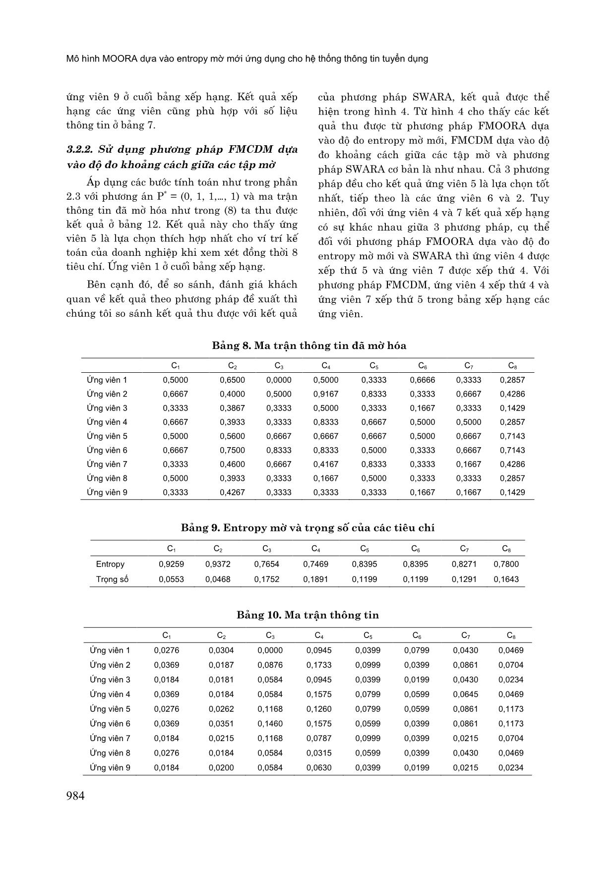 Mô hình MOORA dựa vào entropy mờ mới ứng dụng cho hệ thống thông tin tuyển dụng trang 10