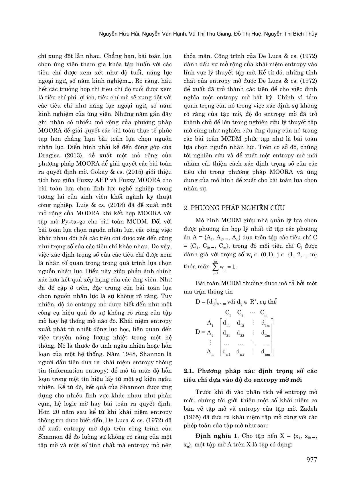 Mô hình MOORA dựa vào entropy mờ mới ứng dụng cho hệ thống thông tin tuyển dụng trang 3